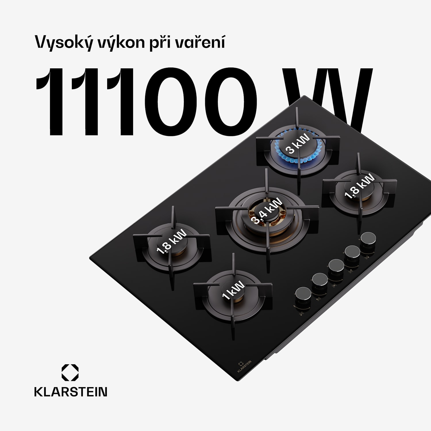 Goldflame 5, plynová varná deska, 5 hořáků 75cm | 5 hořáků | Černá