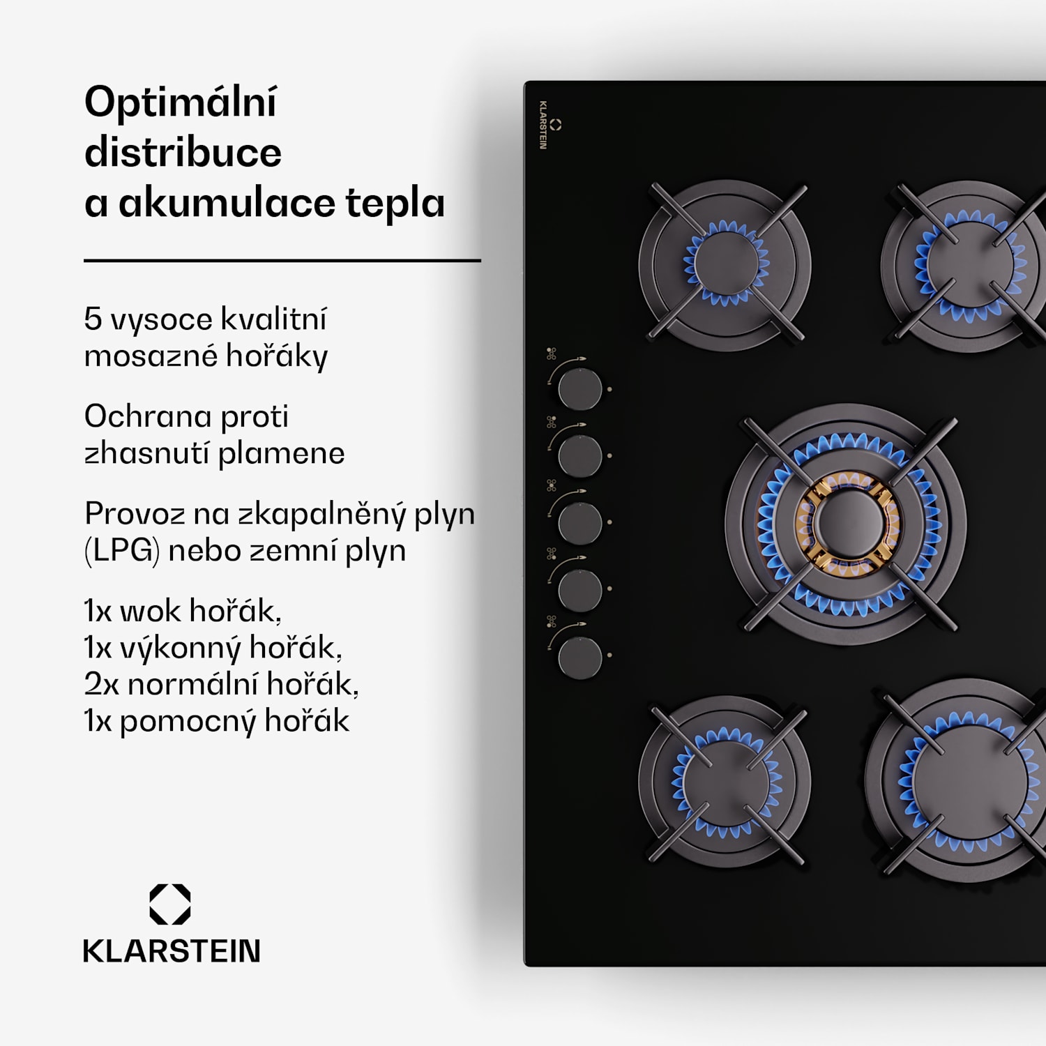 Goldflame 5, plynová varná deska, 5 hořáků 75cm | 5 hořáků | Černá