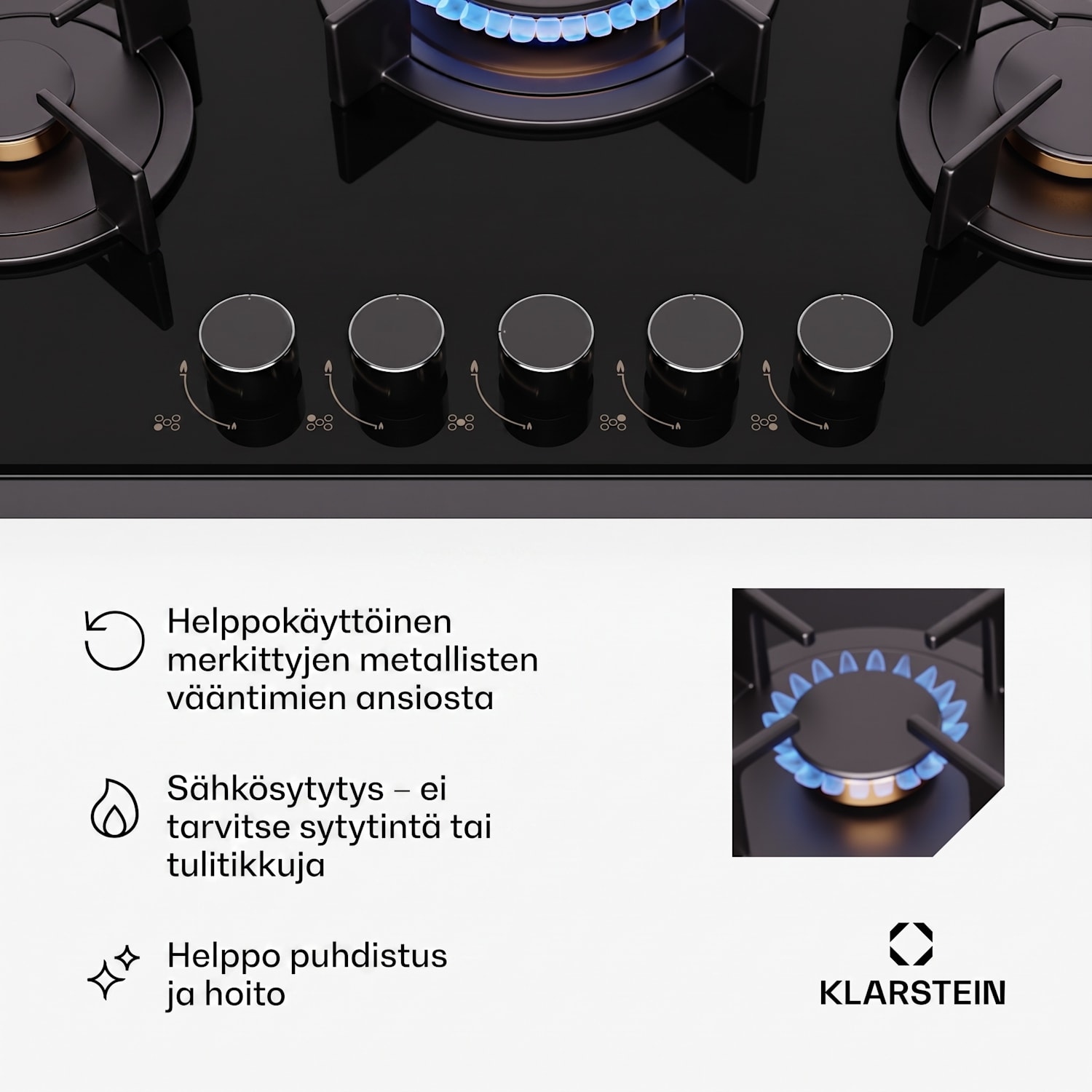 Goldflame 5 kaasuliesi 5-polttimolla itsenäinen 75 cm | 5 poltinta | Musta