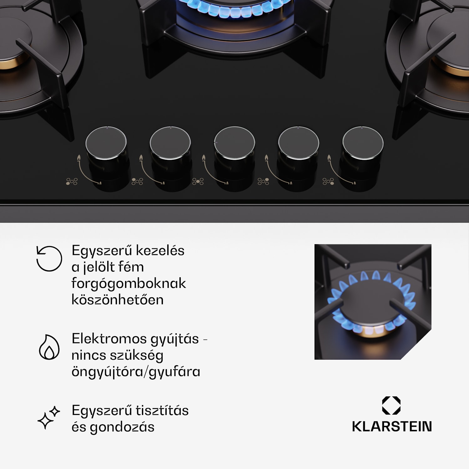 Goldflame 5, gáz főzőlap, 5 égő 75 cm | 5 égő | Fekete