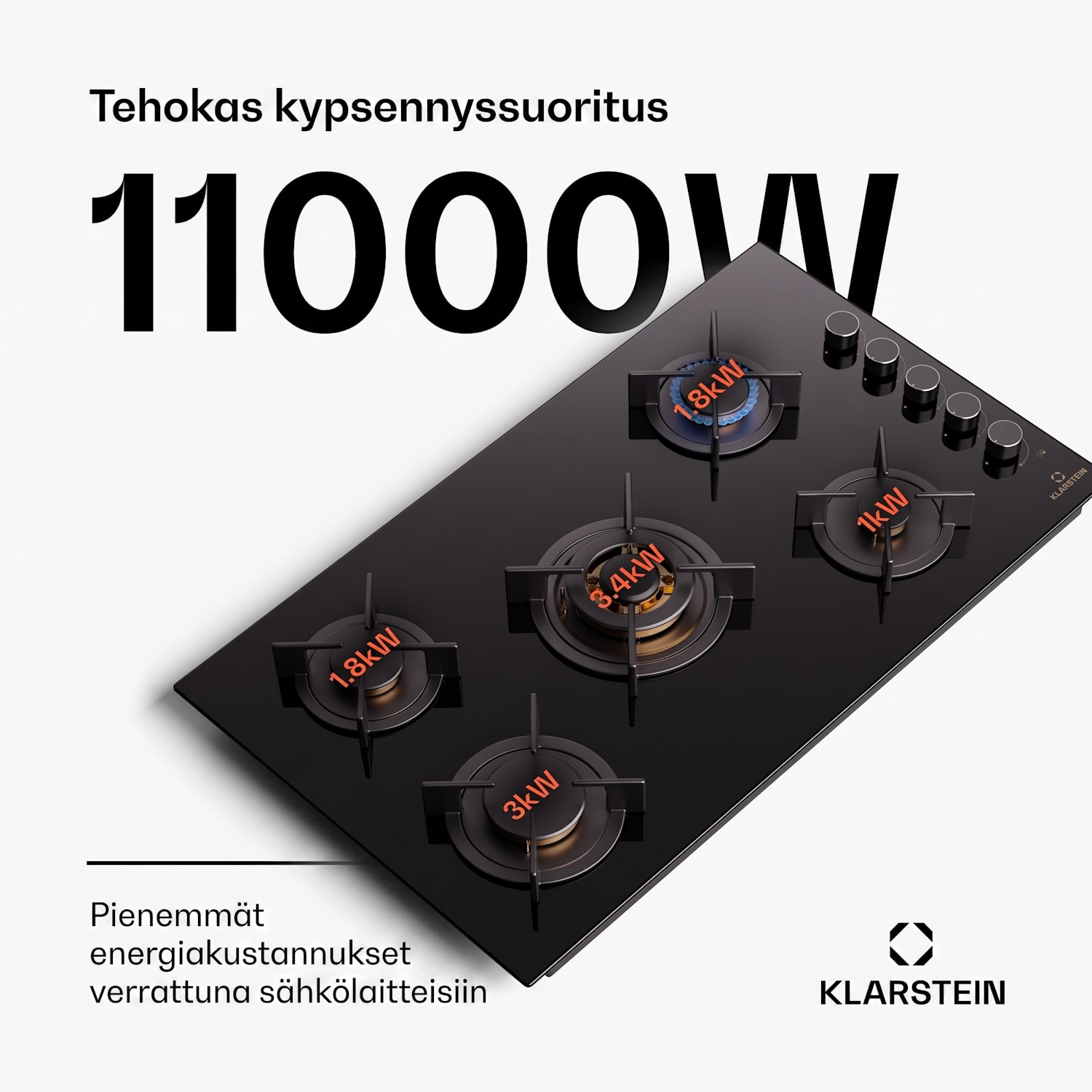 Klarstein Goldflame 5 kaasuliesitaso 5-liekkinen side-control 90 cm | 5 poltinta | Musta