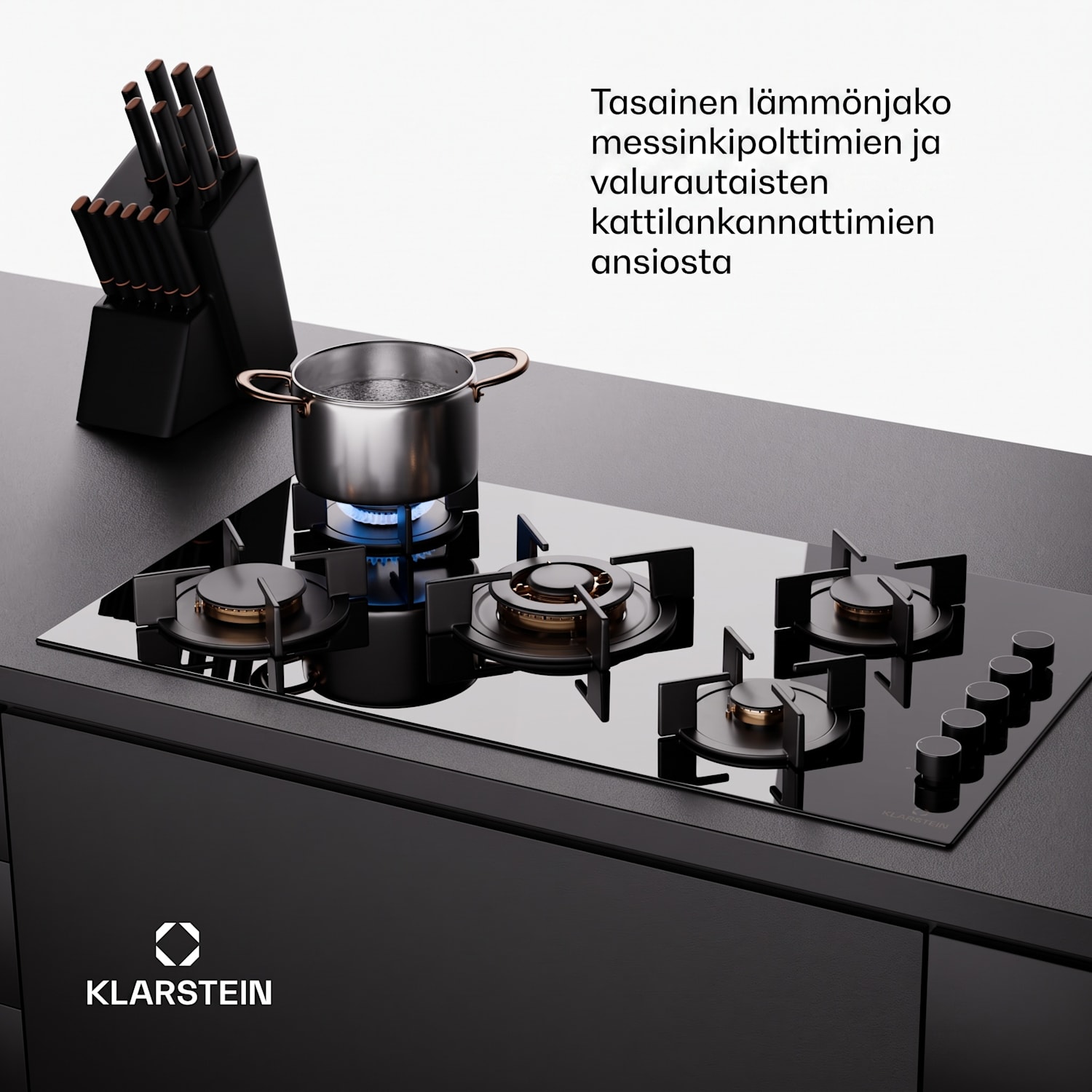 Klarstein Goldflame 5 kaasuliesitaso 5-liekkinen side-control 90 cm | 5 poltinta | Musta