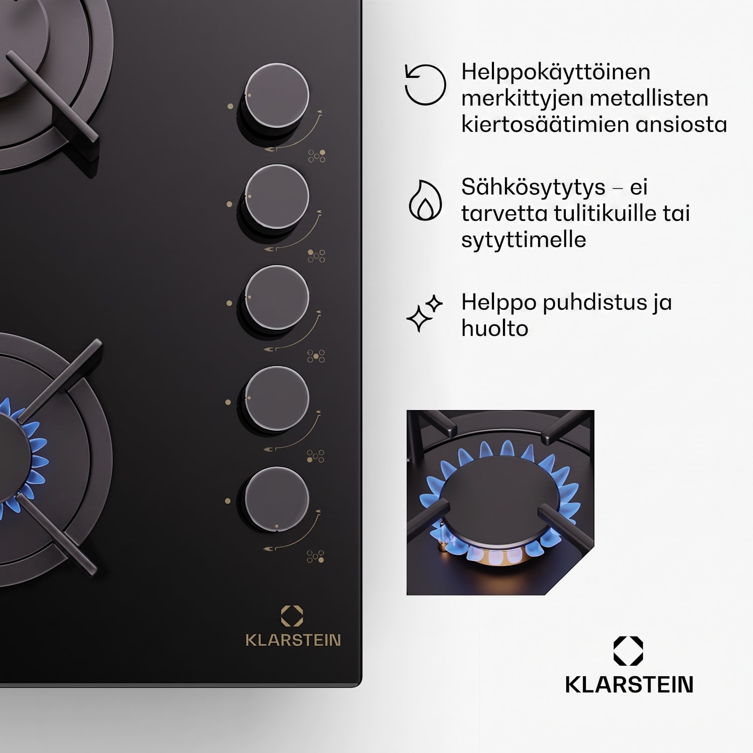 Klarstein Goldflame 5 kaasuliesitaso 5-liekkinen side-control 90 cm | 5 poltinta | Musta