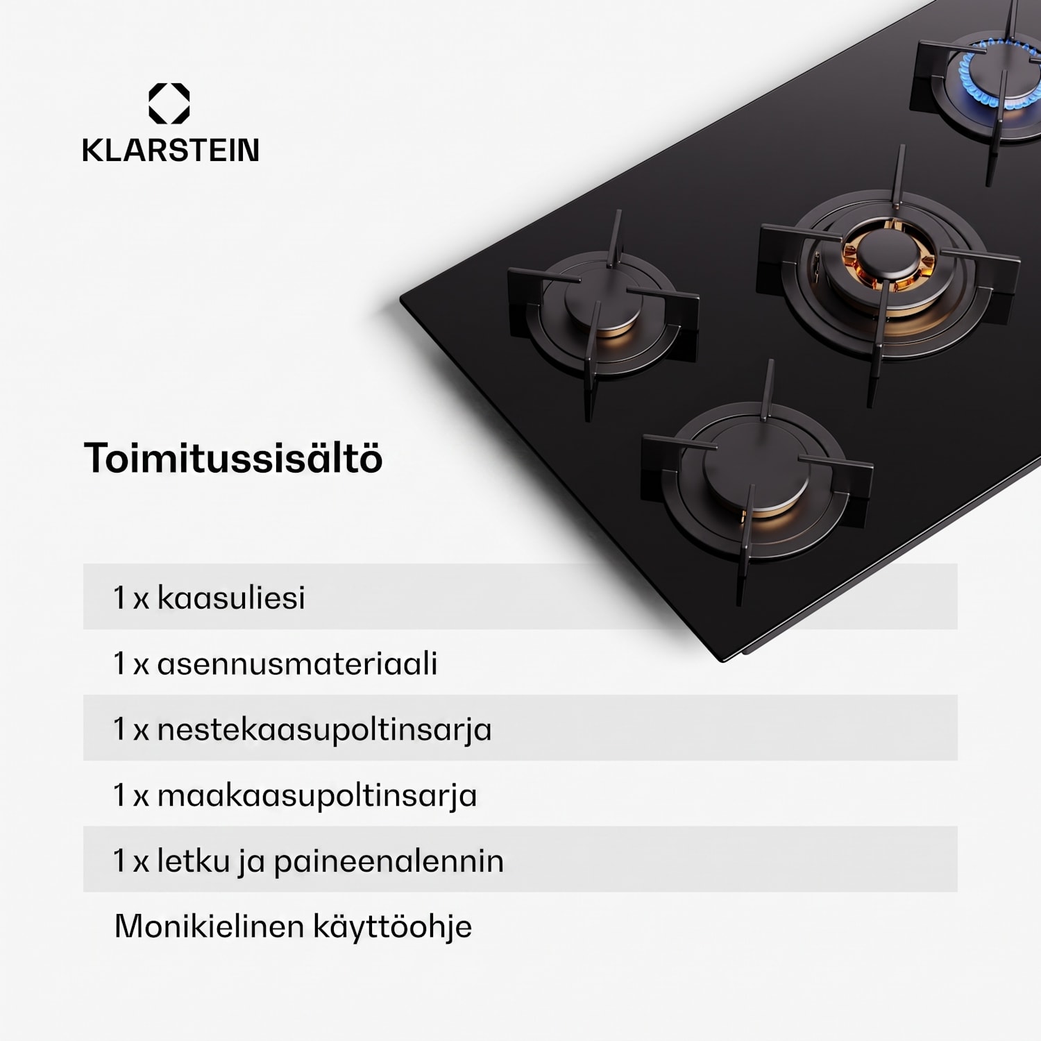 Klarstein Goldflame 5 kaasuliesitaso 5-liekkinen side-control 90 cm | 5 poltinta | Musta