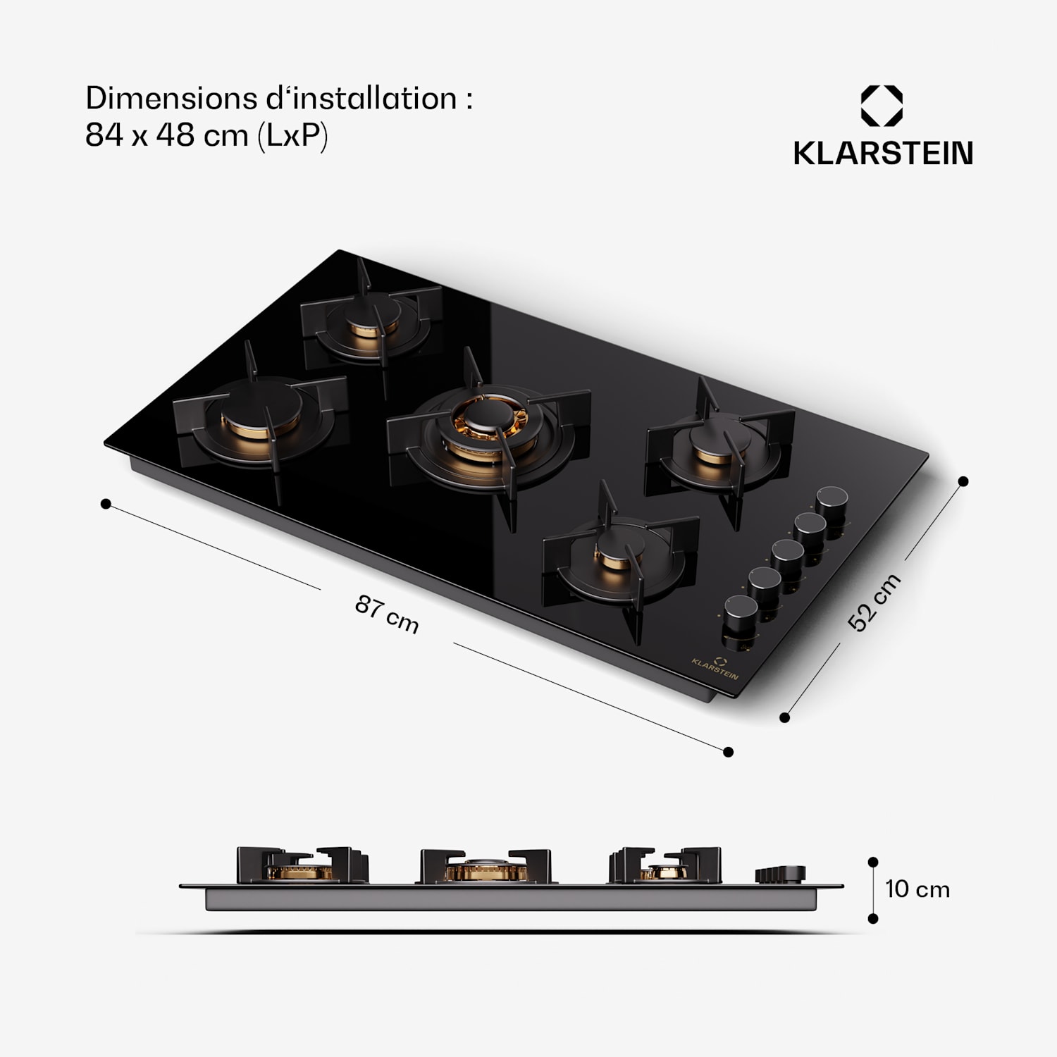  Klarstein Goldflame 5 gaskookplaat 5-pits side control 90 cm | 5 branders | Zwart