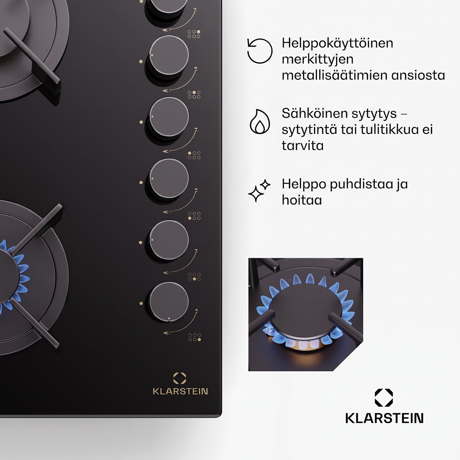 Goldflame 6 kaasuliesi 6-polttimolla itsenäinen Side-Control maakaasu/propaanikaasu musta lasikeramiikka 90 cm | 6 poltinta | Musta