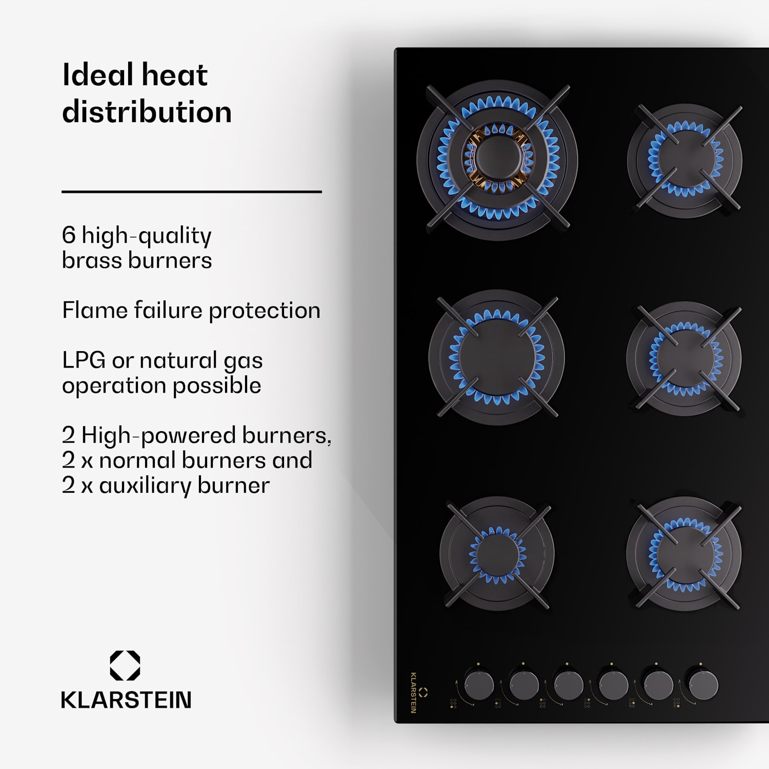 Goldflame 6, газов плот, самостоятелен, 6 горелки, странично управление, газ/пропан, керамика, черен 