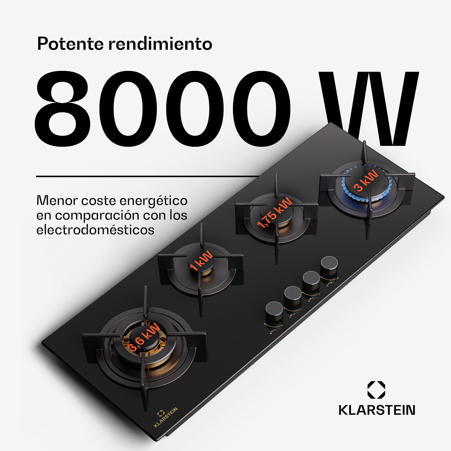  Placa de gas Klarstein Goldflame 4 Slim quemadores autosuficiente  acero inoxidable 