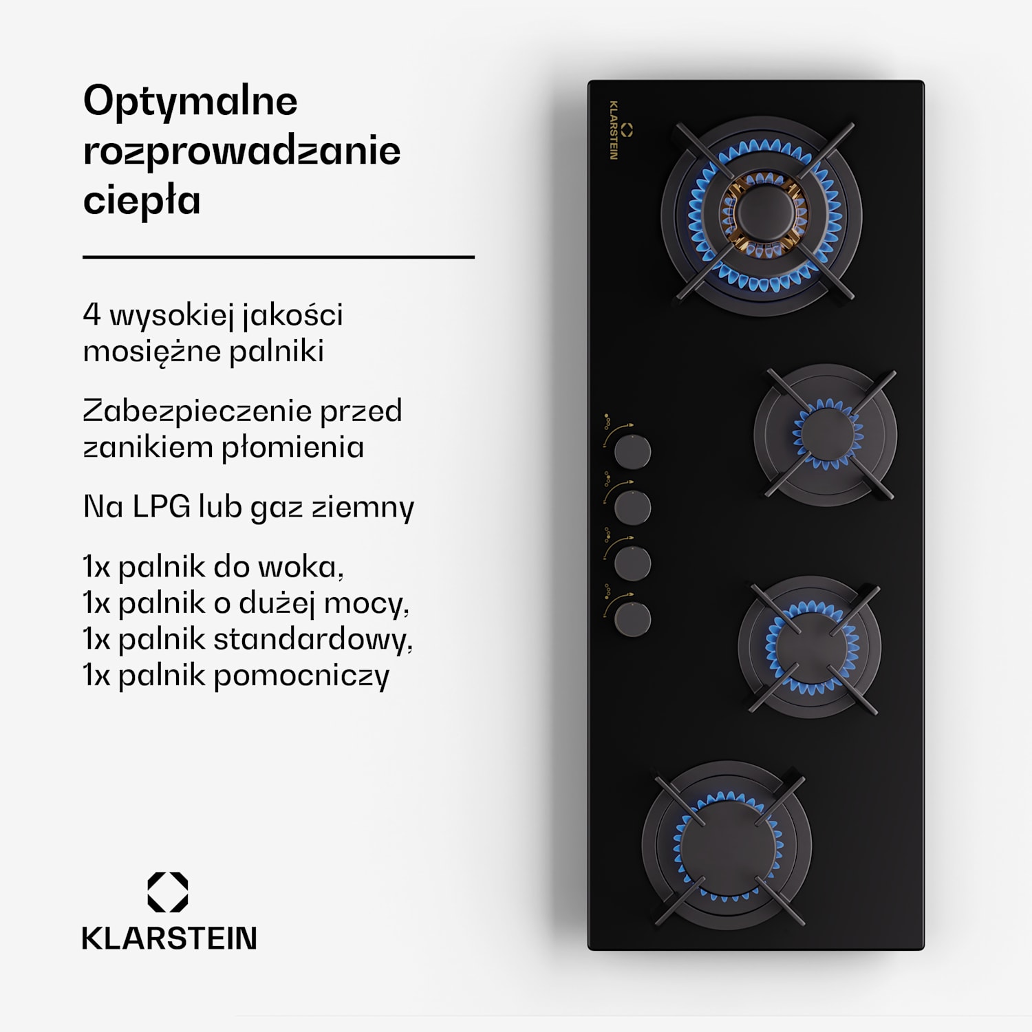 Goldflame 4 Slim, płyta gazowa, 4-palnikowa, samowystarczalna, gaz ziemny/propan, stal nierdzewna 90 cm Slim | 4 palniki | Czarny