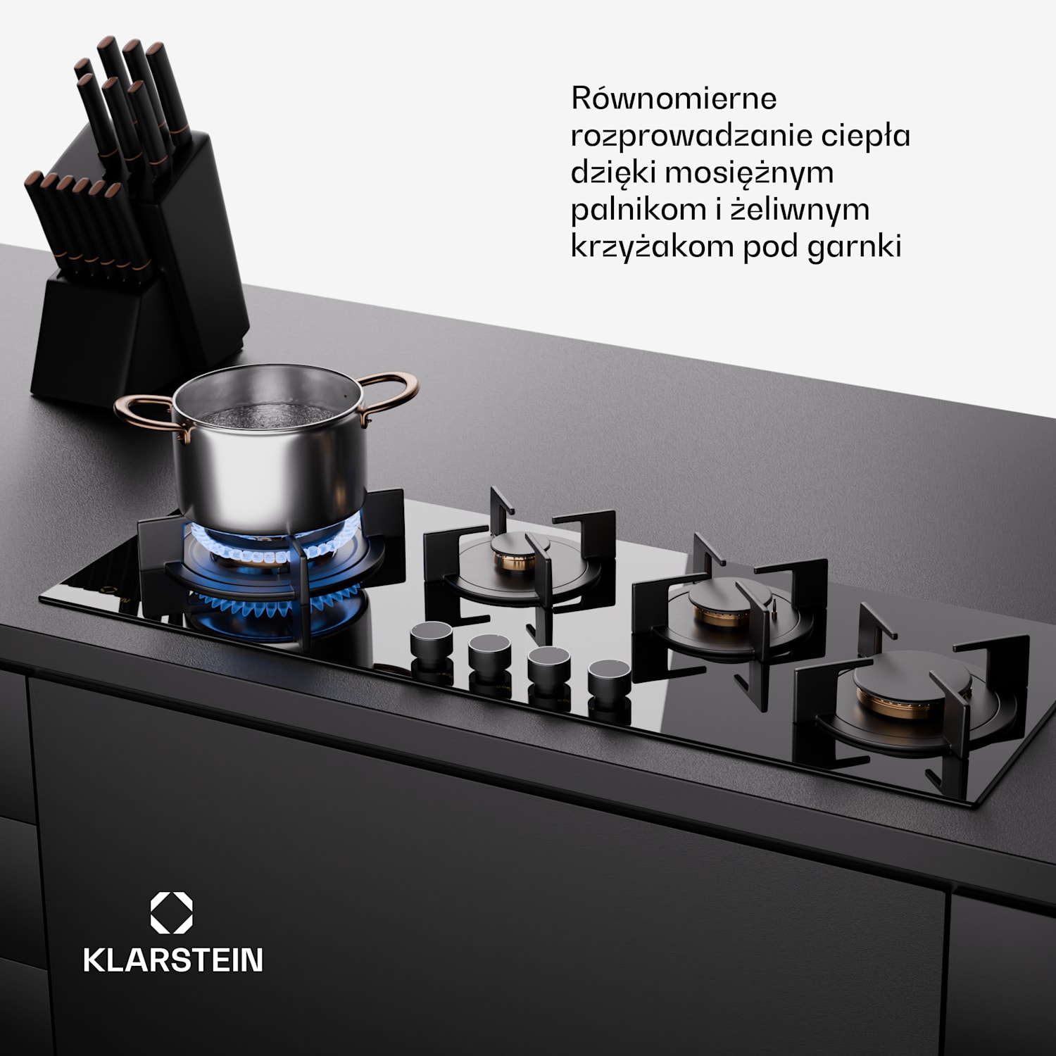 Goldflame 4 Slim, płyta gazowa, 4-palnikowa, samowystarczalna, gaz ziemny/propan, stal nierdzewna 90 cm Slim | 4 palniki | Czarny