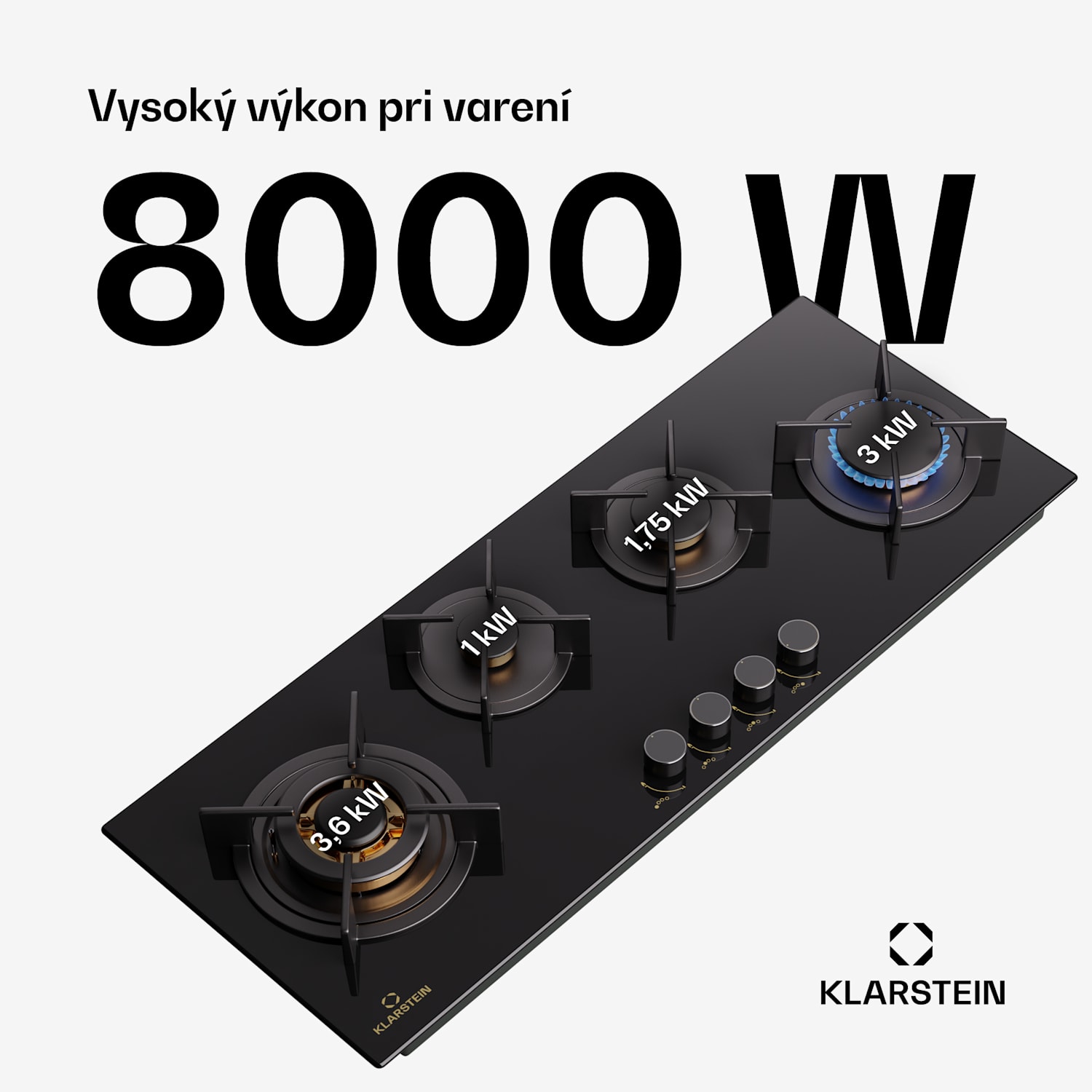 Goldflame 4 Slim, plynová varná doska, 4 horáky, sebestačná, zemný plyn/propán, nehrdzavejúca oceľ 90 cm Slim | 4 horáky | Čierna