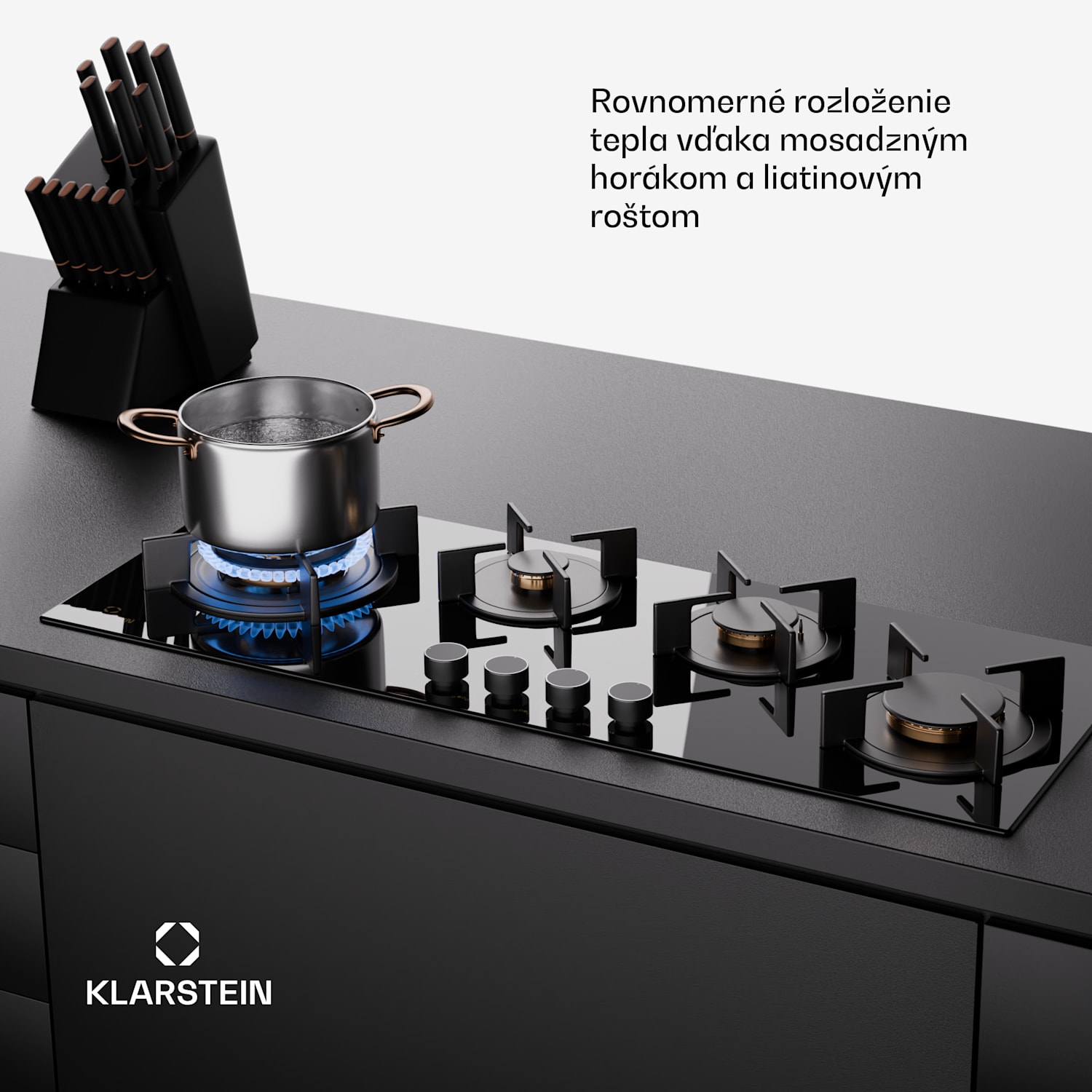 Goldflame 4 Slim, plynová varná doska, 4 horáky, sebestačná, zemný plyn/propán, nehrdzavejúca oceľ 90 cm Slim | 4 horáky | Čierna