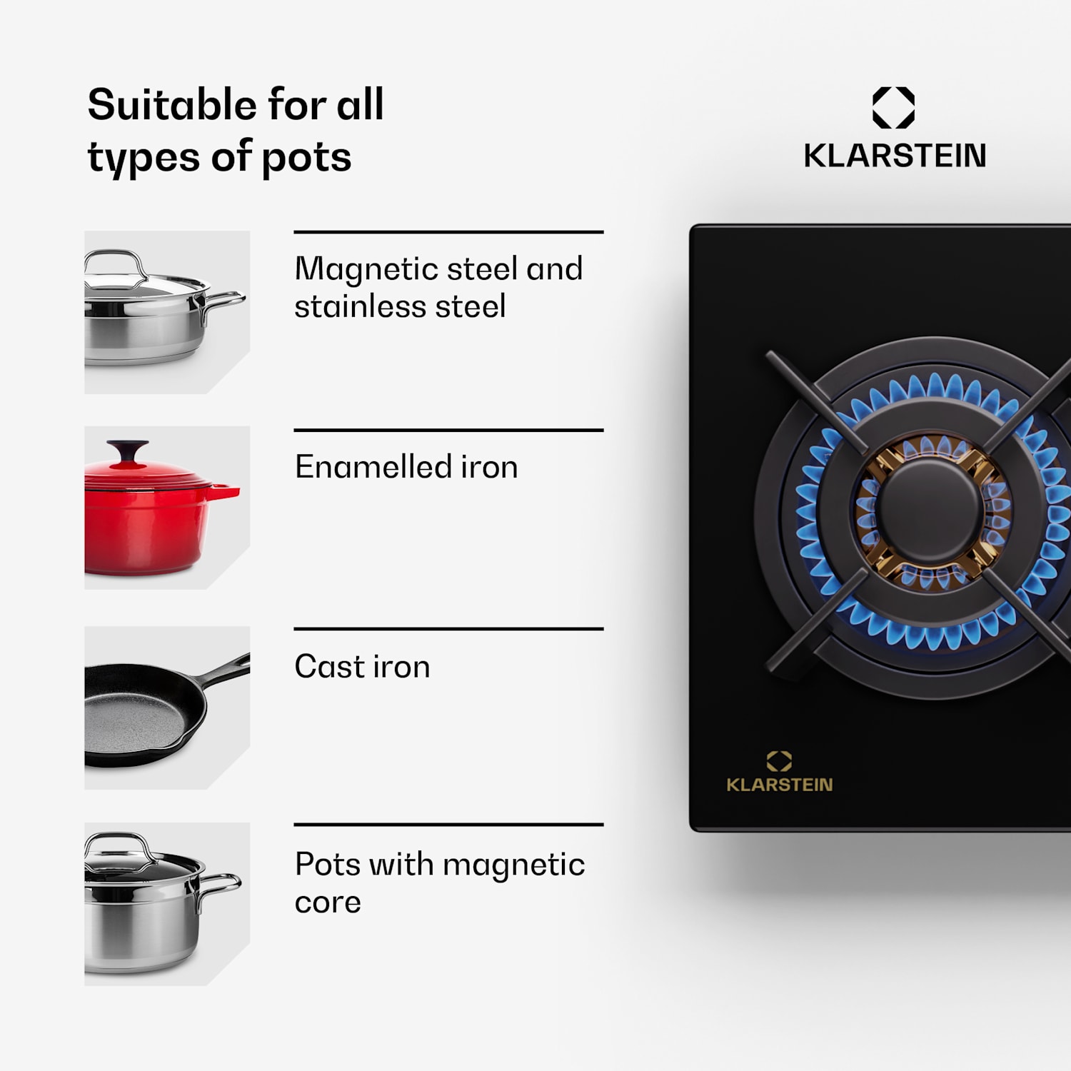 Goldflame 4 Slim, plynová varná doska, 4 horáky, sebestačná, zemný plyn/propán, nehrdzavejúca oceľ 