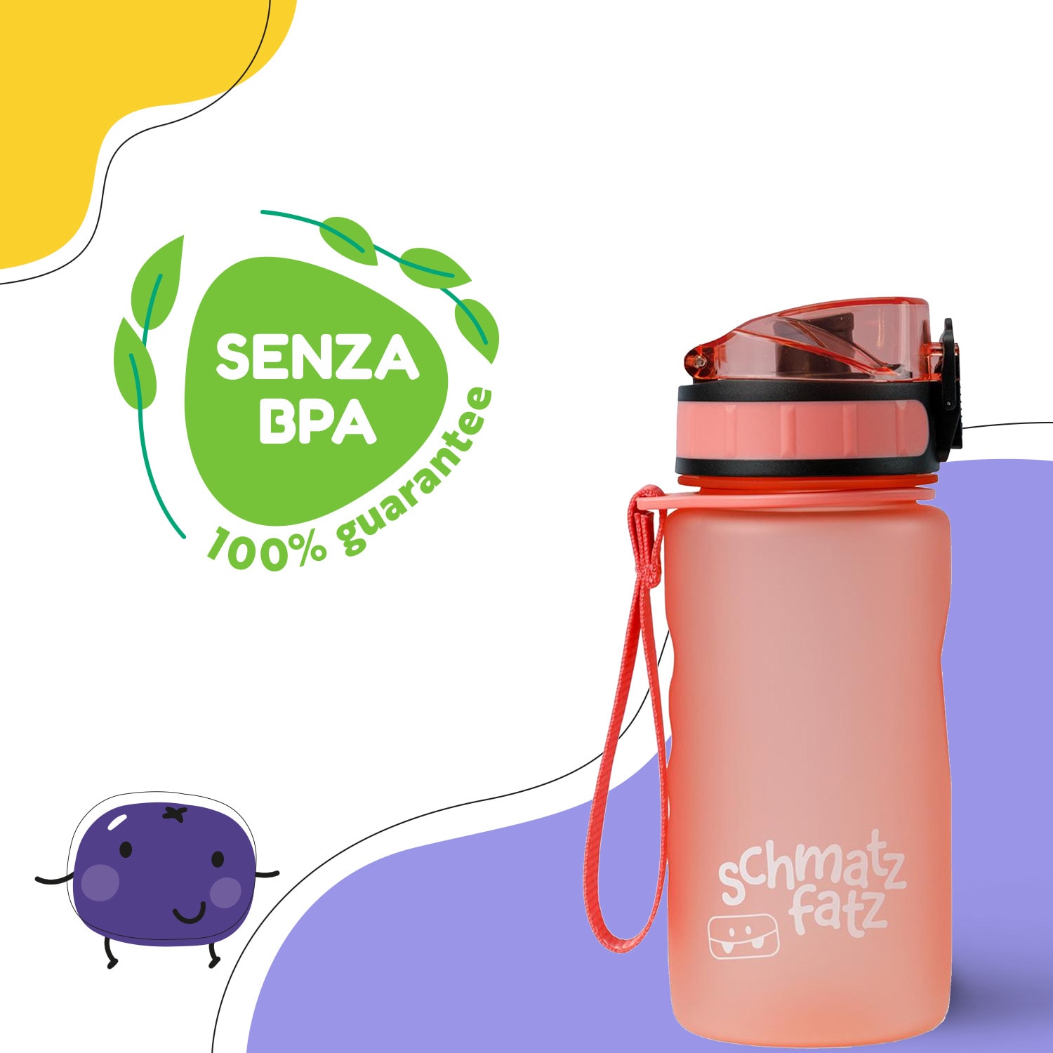 schmatzfatz, Borraccia Sportiva, 350 ml, 18 cm, Tritan 350 ml | Corallo