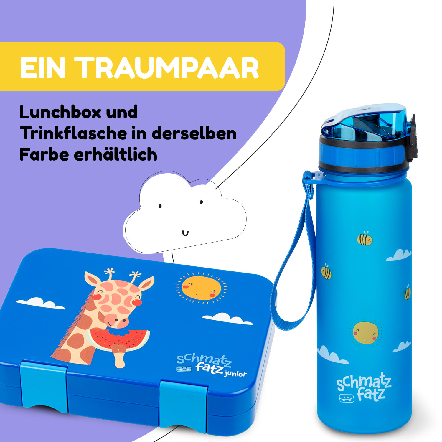 schmatzfatz Trinkflasche Sportflasche 500 ml 24 cm Tritan 500 ml | Blue Bees