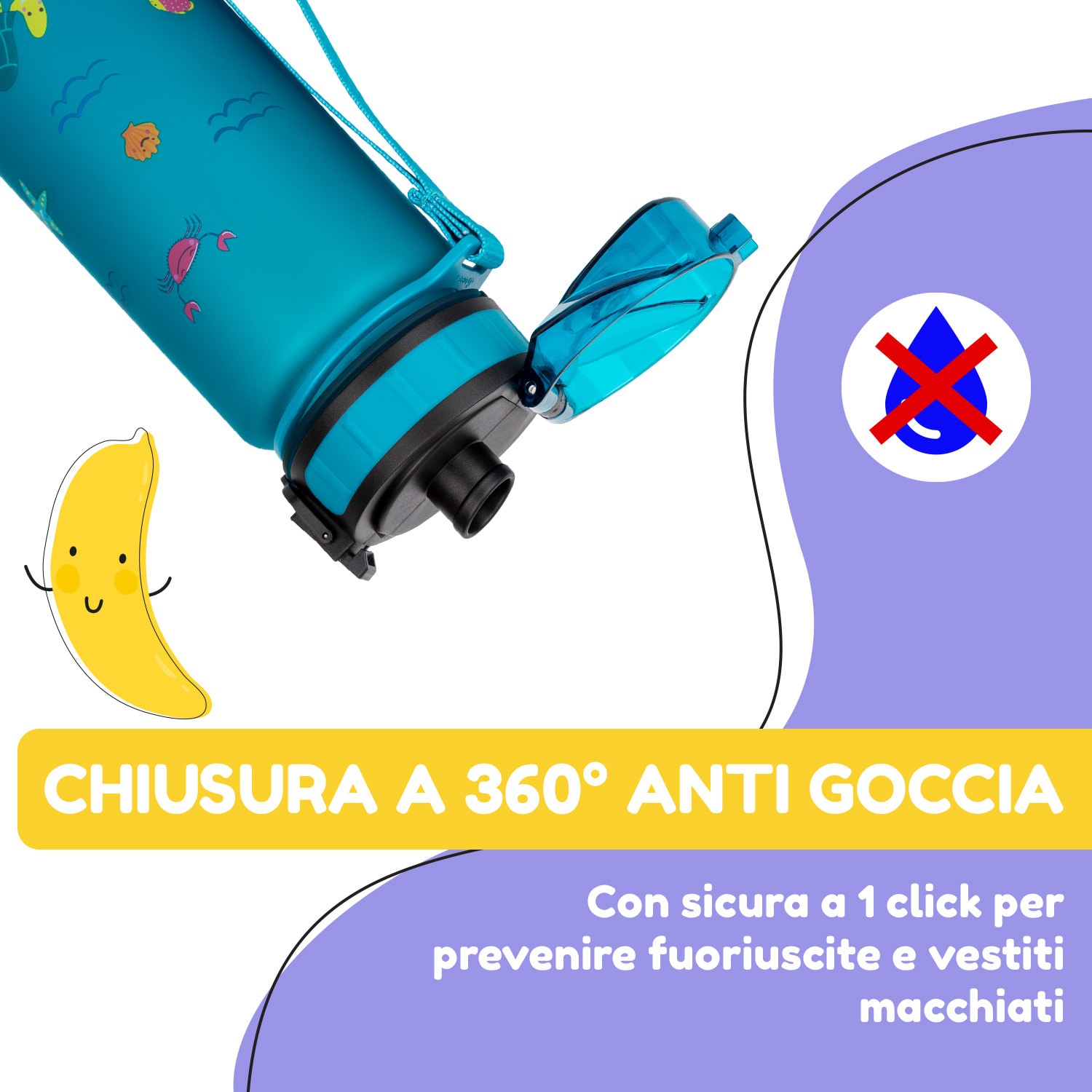 Schmatzfatz borraccia, borraccia sportiva, 500 ml, 24 cm, Tritan 500 ml | Petrol Sea