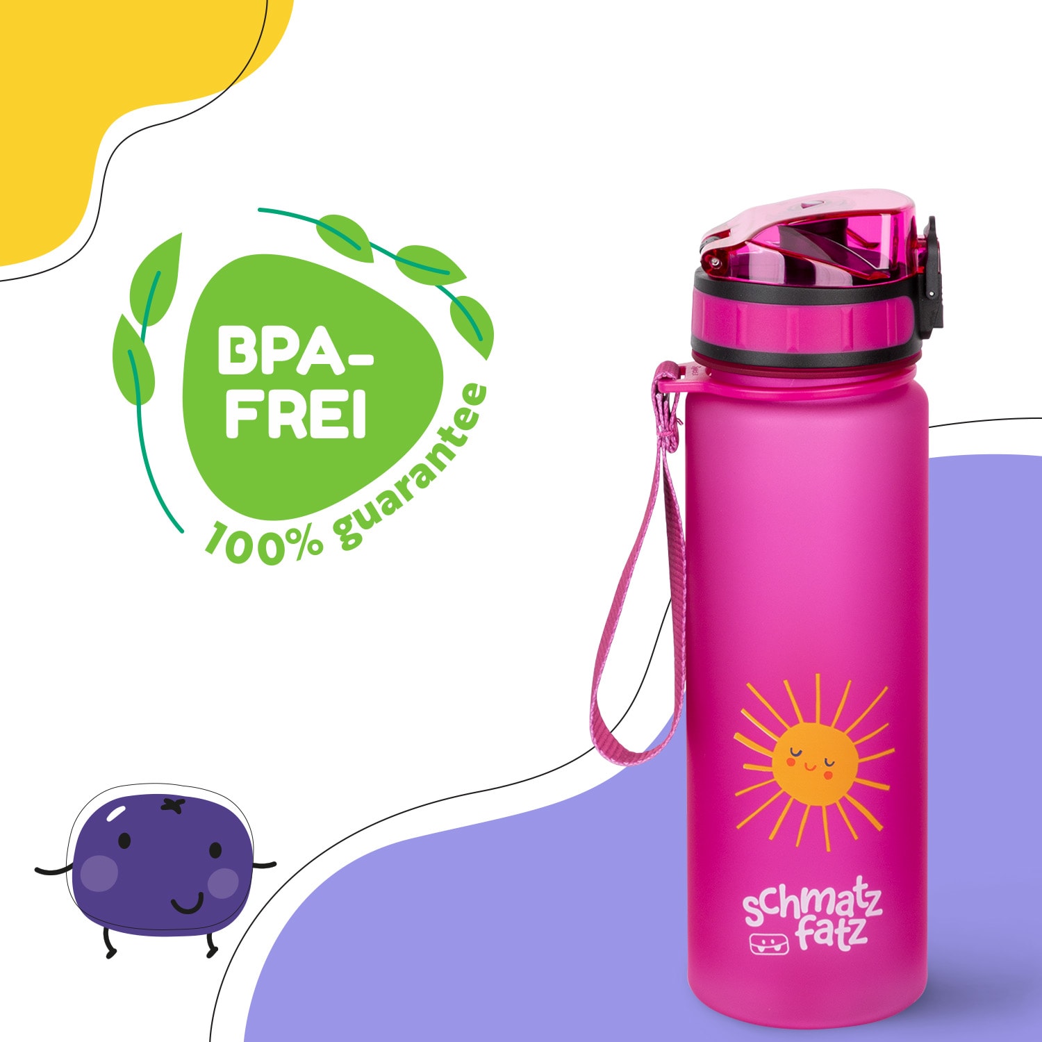 schmatzfatz Trinkflasche Sportflasche 500 ml 24 cm Tritan 500 ml | Purple Sun