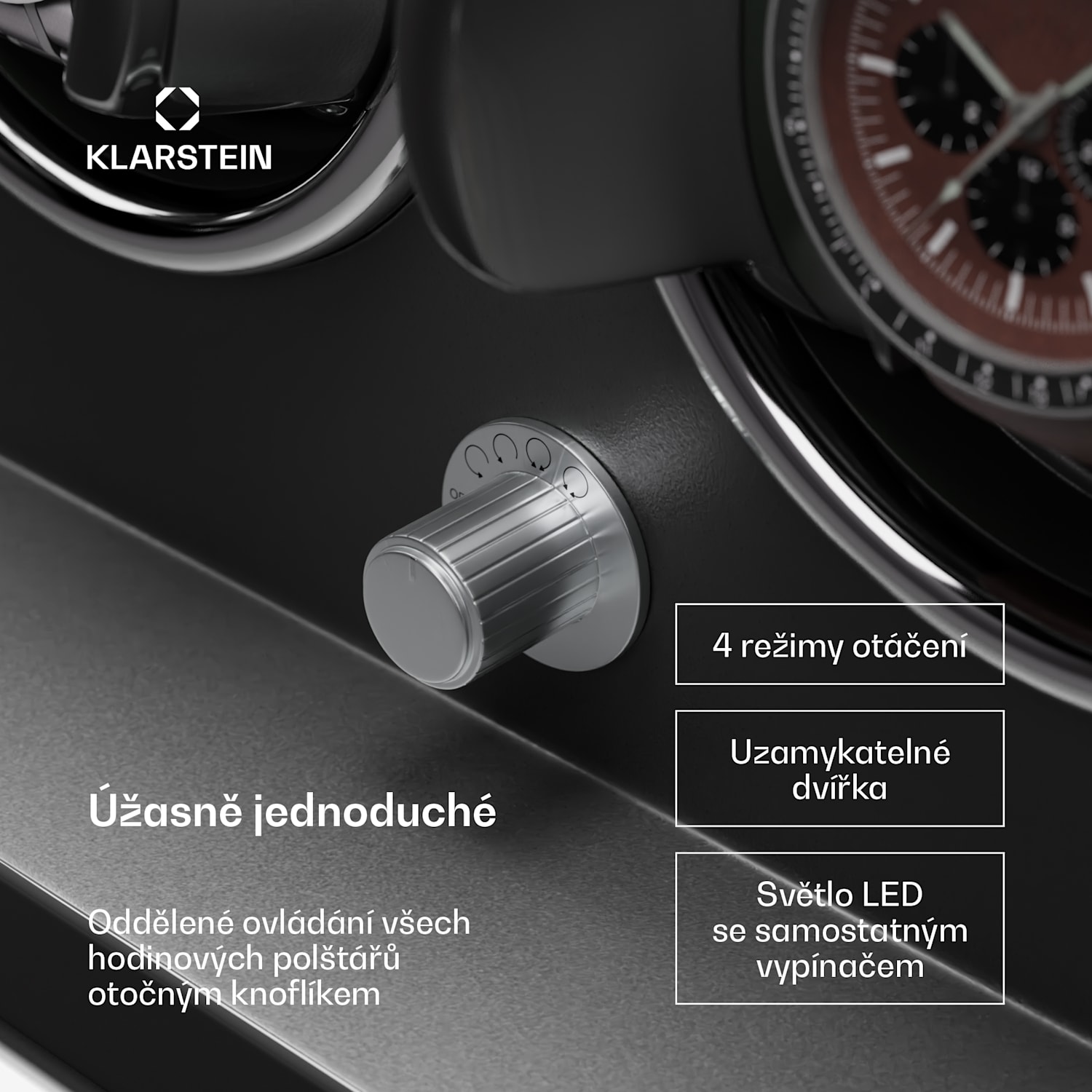 Sarthe 3, natahovač hodinek, pro 3 hodinky, 4 režimy otáčení, LED osvětlení, zámek 