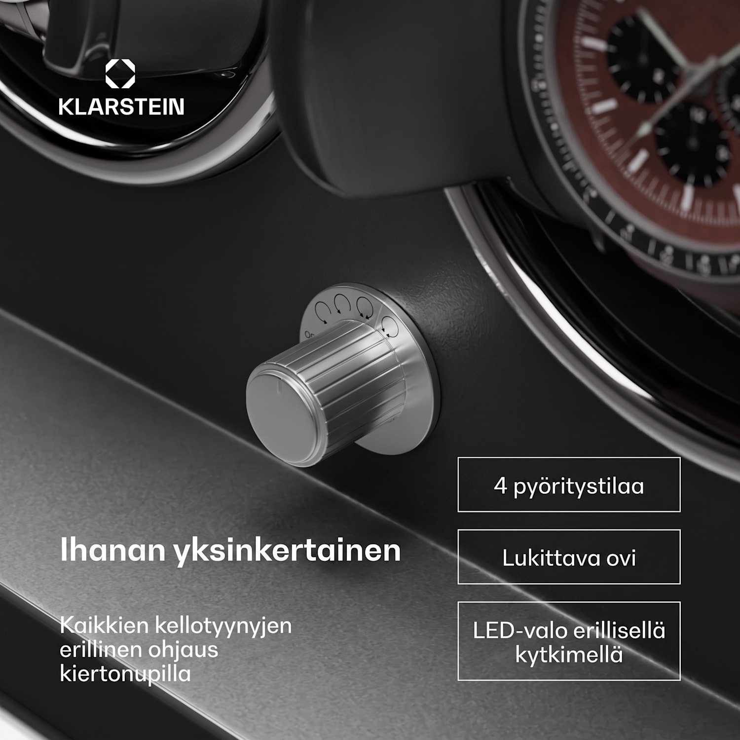 Sarthe 3 kellonpyöritin 3 kellolle 4 pyöritystilaa LED-valaistus lukko 3 kelloa | Musta