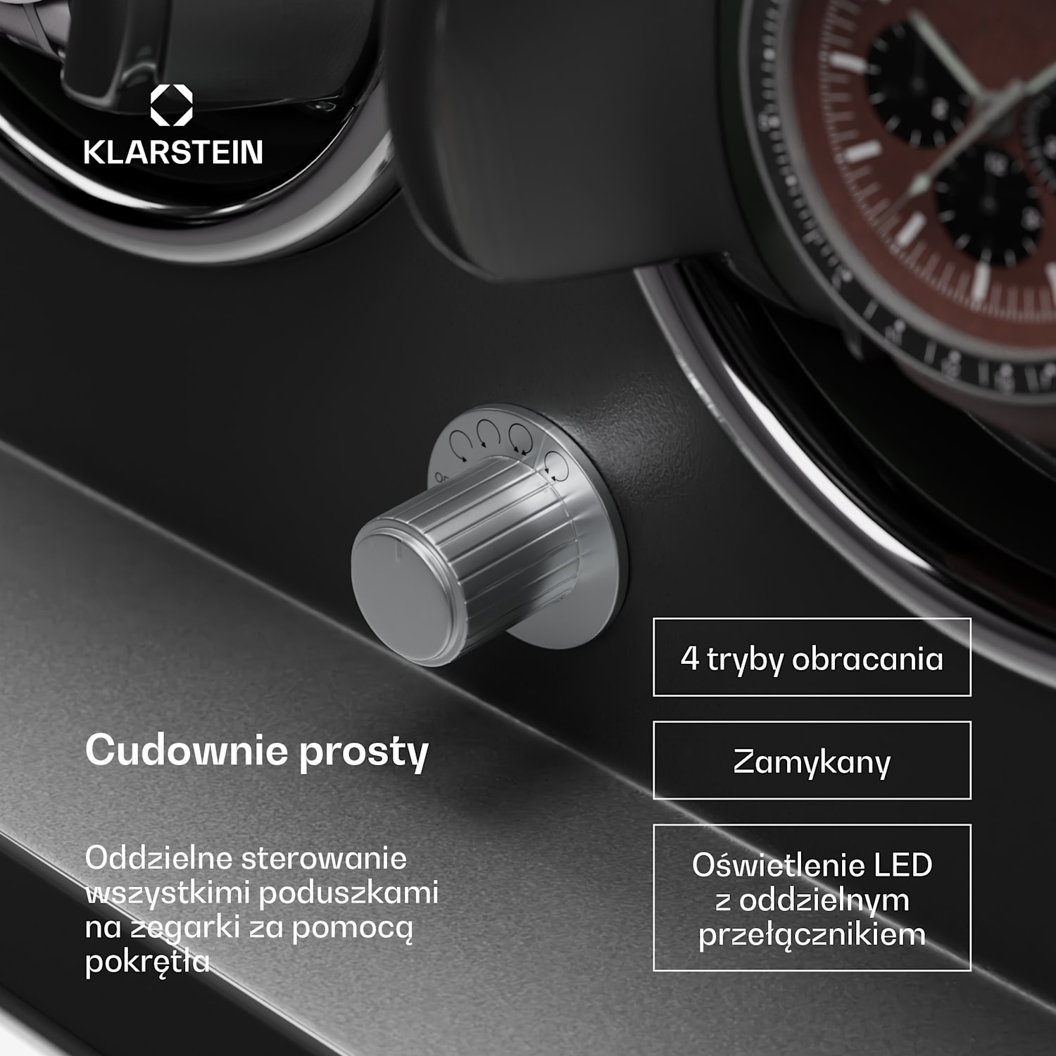 Sarthe 3, rotomat do zegarków, 3 zegarki, 4 tryby, podświetlenie LED, zamek 3 zegary | Czarny