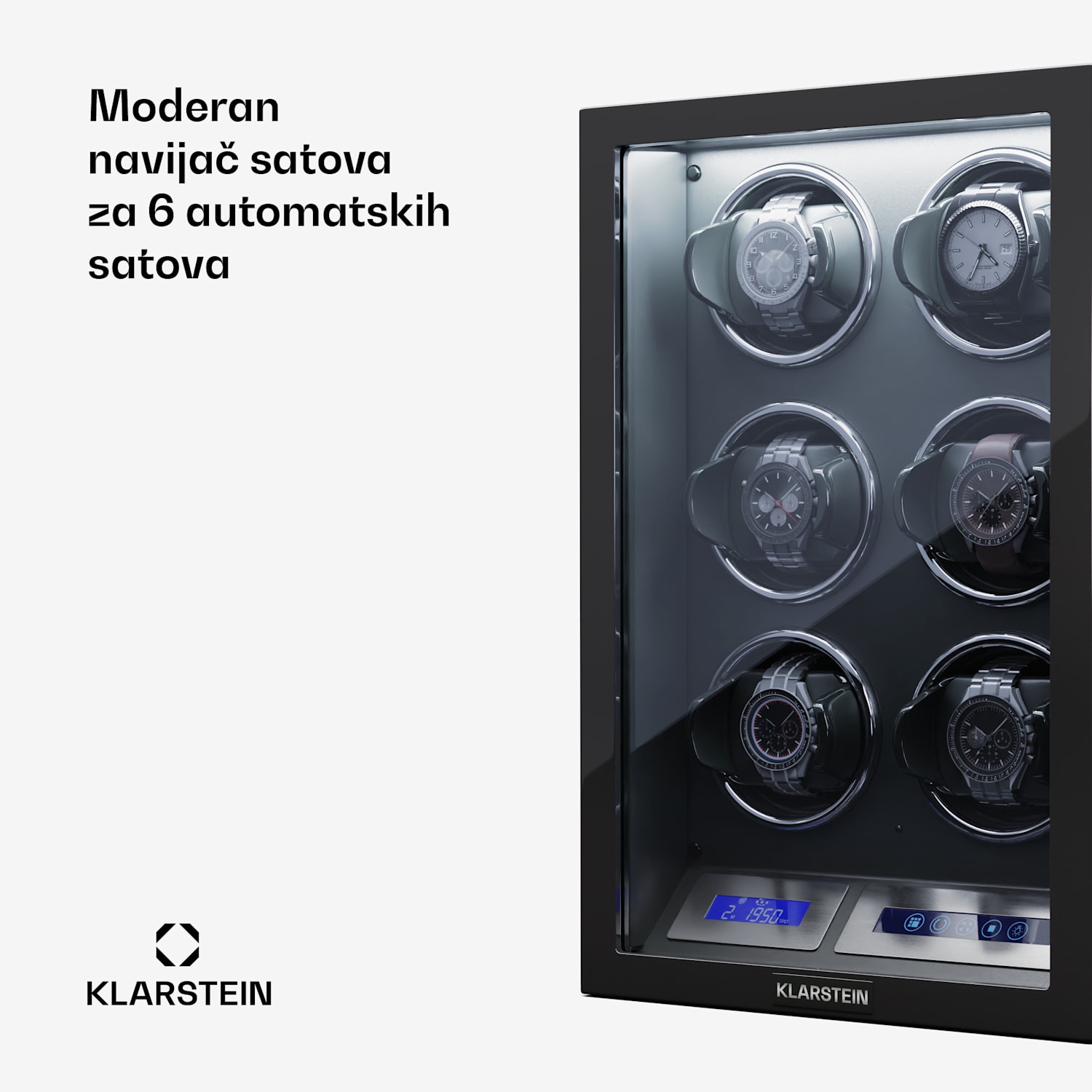 Sarthe 6, namotač za sat, za 6 satova, 5 modova rotacije, LED osvjetljenje, kontrola na dodir, daljinski upravljač 