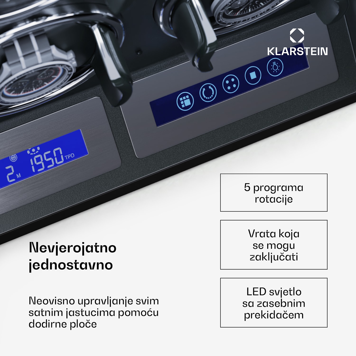 Sarthe 6, namotač za sat, za 6 satova, 5 modova rotacije, LED osvjetljenje, kontrola na dodir, daljinski upravljač 