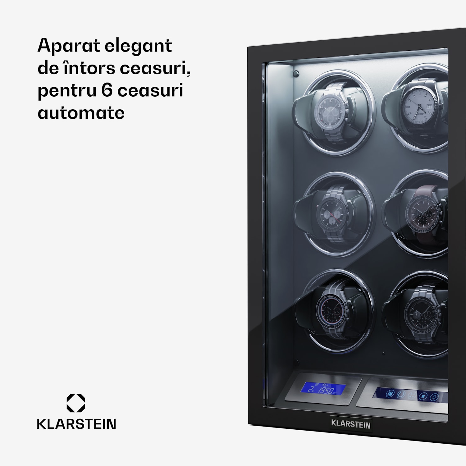 Sarthe 6, aparatul de întors ceasuri, pentru 6 ceasuri, 5 moduri de rotație, iluminare LED, control tactil, telecomandă 6 watches | Negru