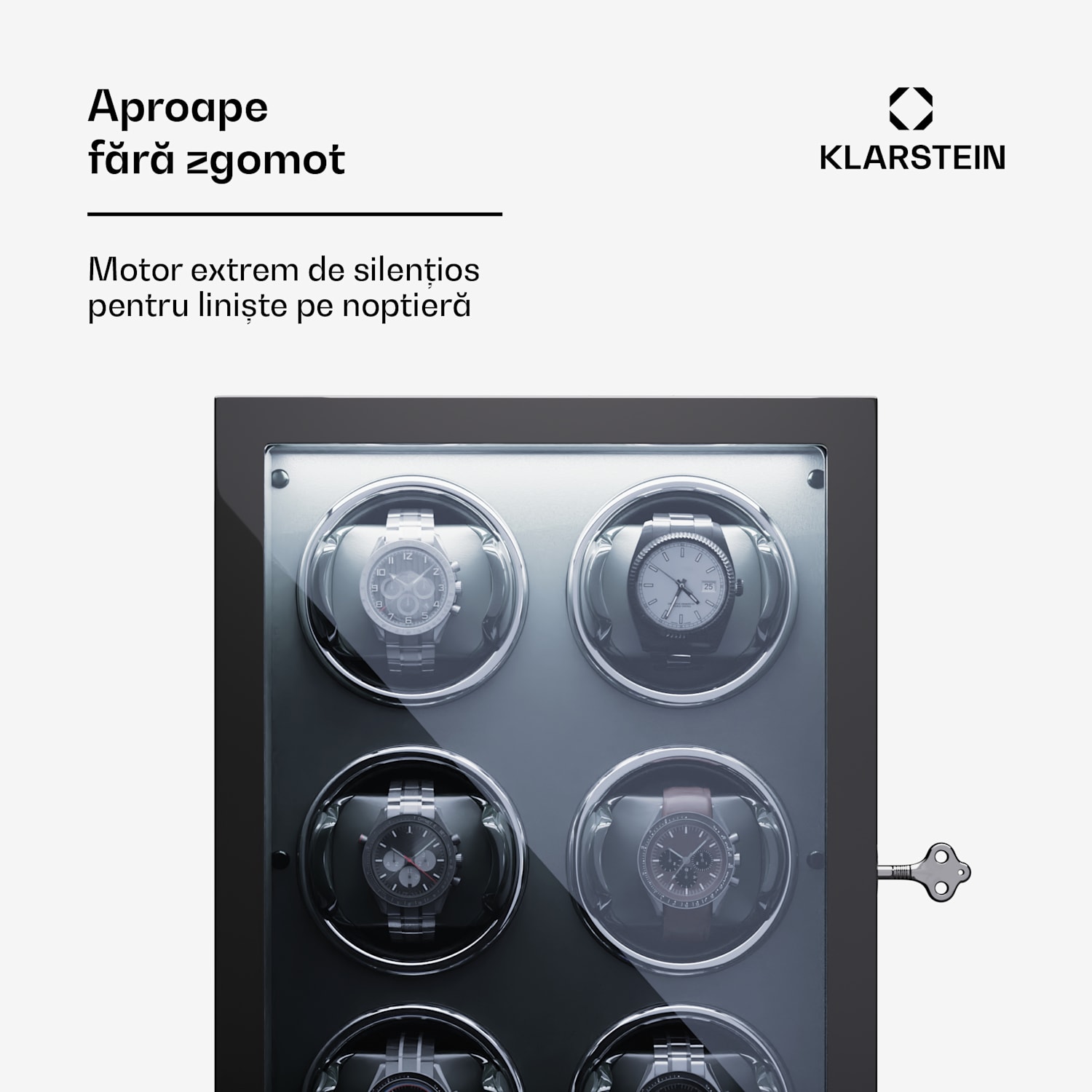 Sarthe 6, aparatul de întors ceasuri, pentru 6 ceasuri, 5 moduri de rotație, iluminare LED, control tactil, telecomandă 6 watches | Negru