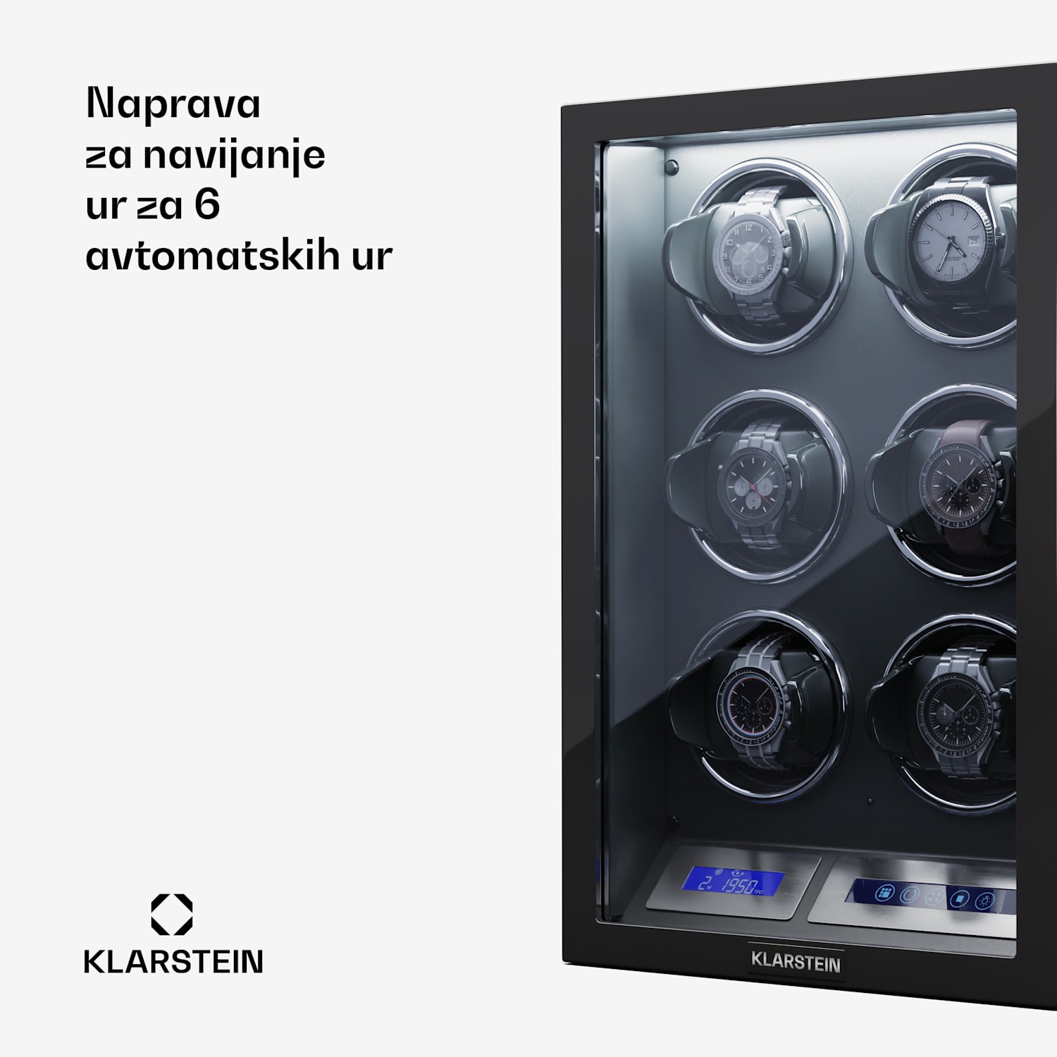 Sarthe 6, navijalnik ur, za 6 ur, 5 načinov vrtenja, LED osvetlitev, upravljanje na dotik, daljinski upravljalnik 6 watches | Črna