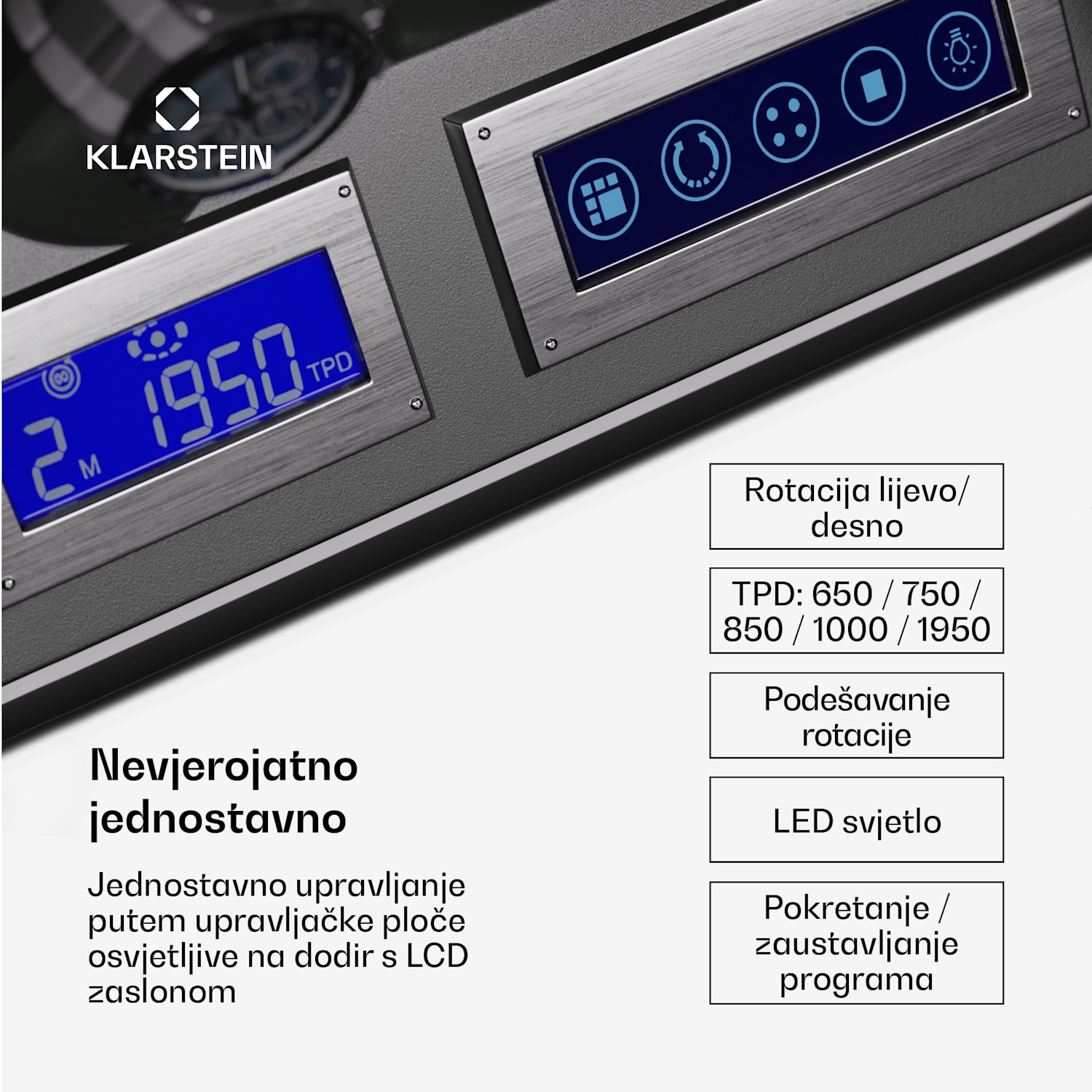 Verdon 4, navijač za sat, za 4 sata, 3 moda, 5 brzina, LED, daljinski upravljač 
