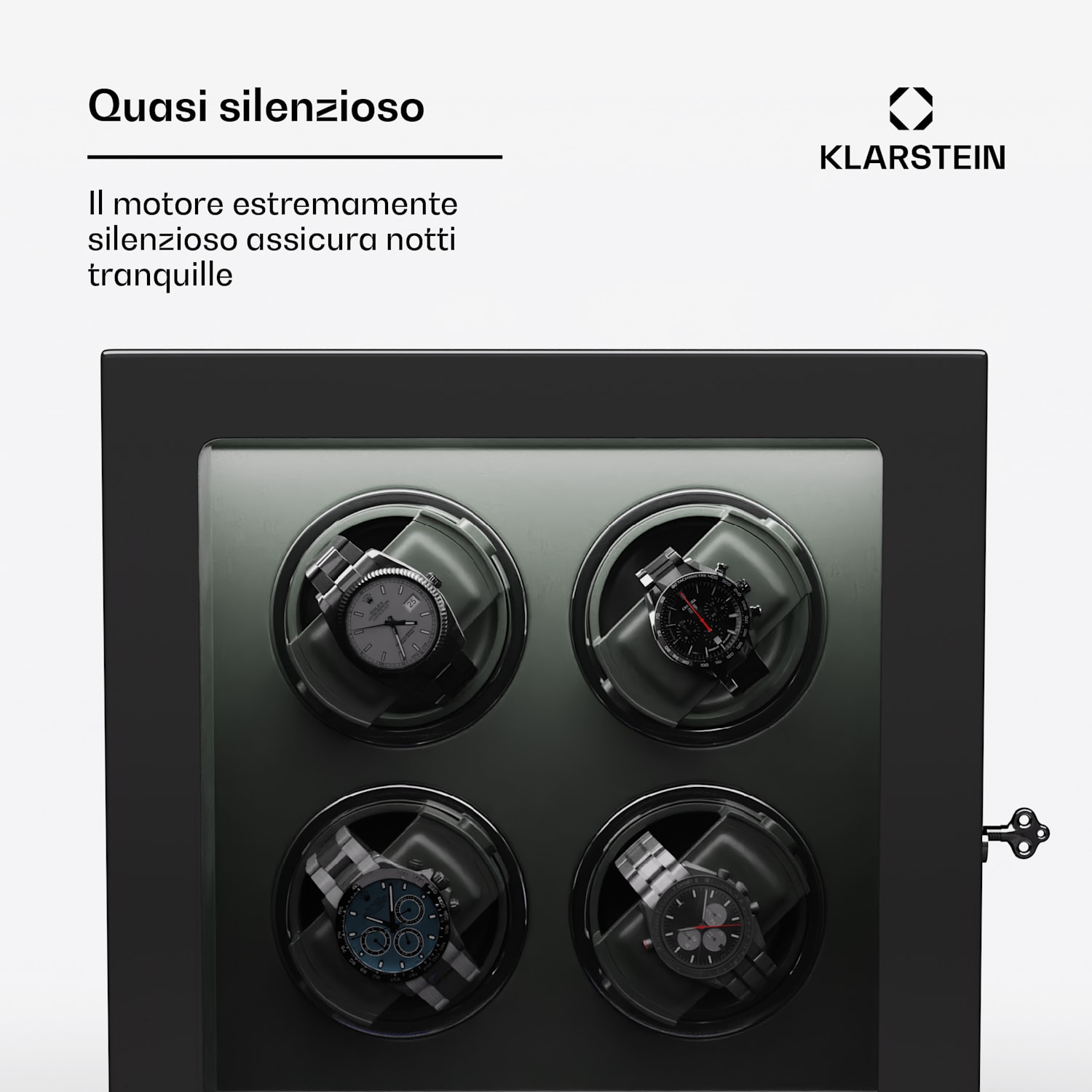 Verdon 4 - Caricatore per 4 orologi, 3 modalità, 5 velocità, LED, telecomando 4 orologi