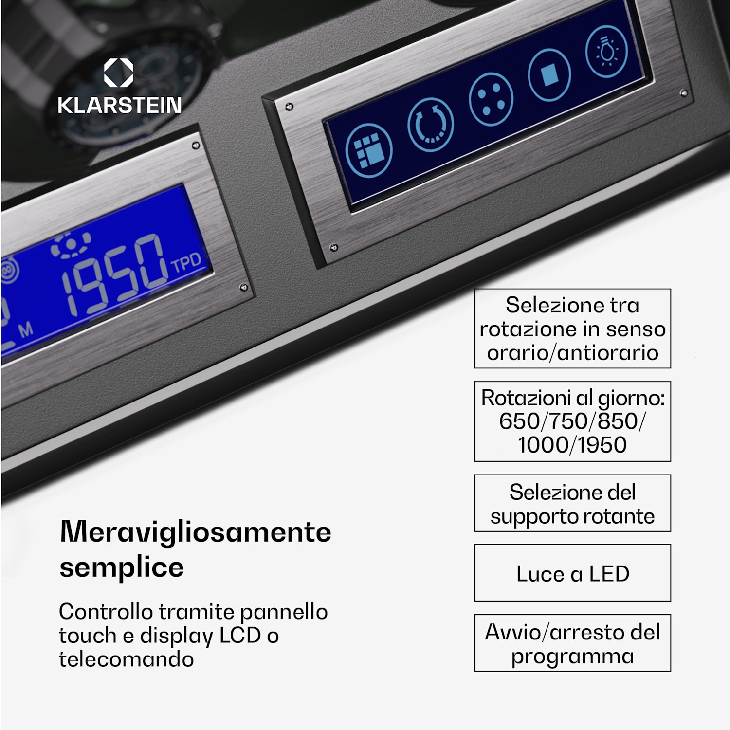 Verdon 4 - Caricatore per 4 orologi, 3 modalità, 5 velocità, LED, telecomando 4 orologi