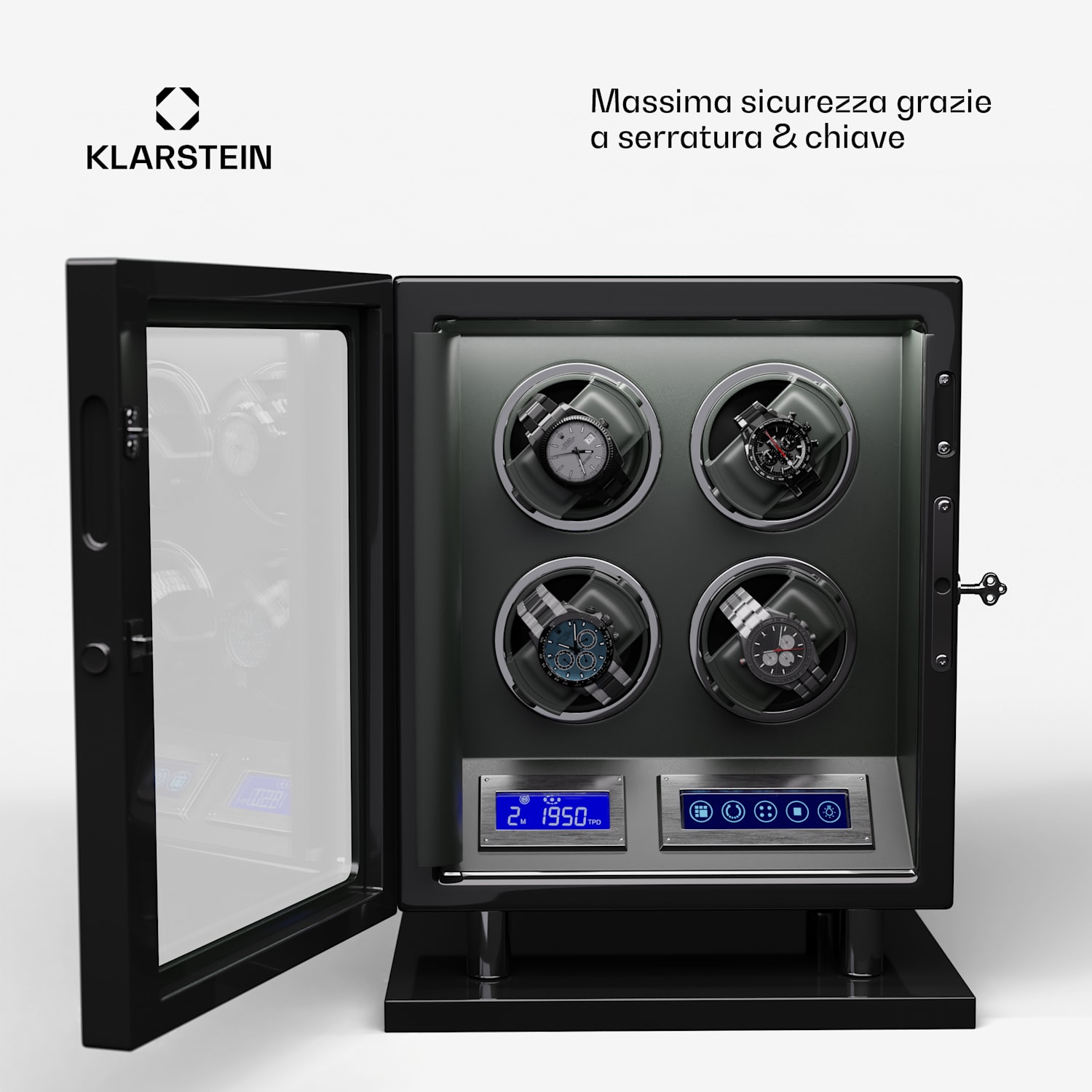 Verdon 4 - Caricatore per 4 orologi, 3 modalità, 5 velocità, LED, telecomando 4 orologi