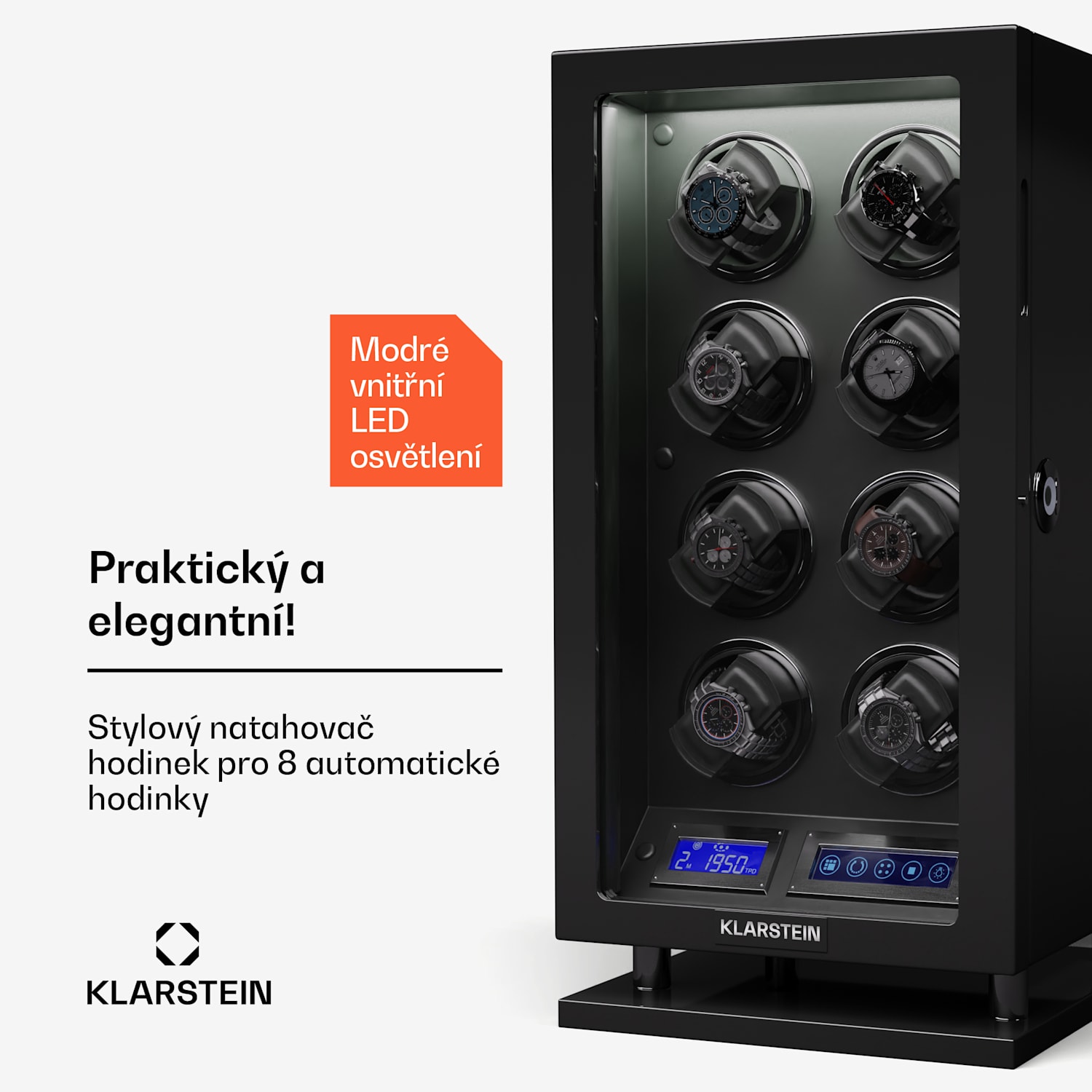 Verdon 8, natahovač hodinek, pro 8 hodinek, 3 režimy, 5 rychlostí, LED, dálkové ovládání 8 hodinek