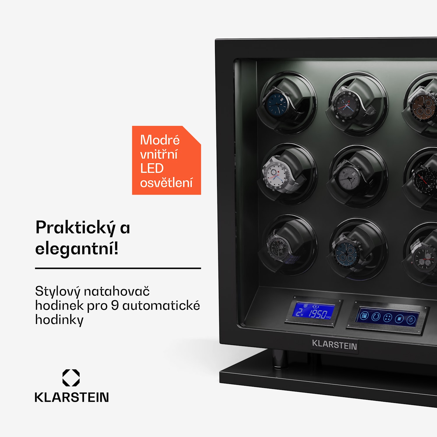 Verdon 9, natahovač hodinek, pro 9 hodinek, 3 režimy, 5 rychlostí, LED, dálkové ovládání 