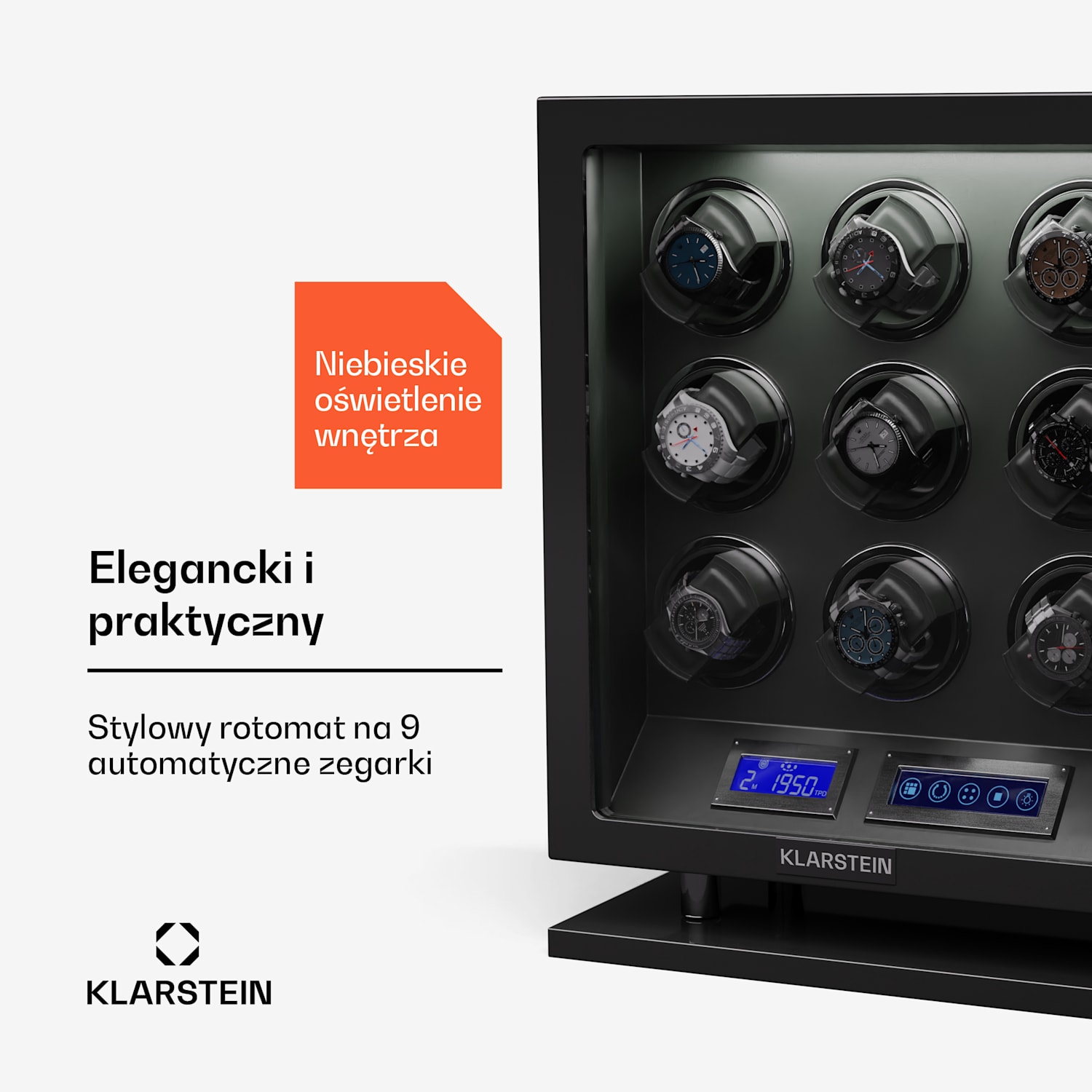 Verdon 9, rotomat do zegarków, 9 zegarków, 3 tryby, 5 prędkości, LED, pilot 9 zegarków