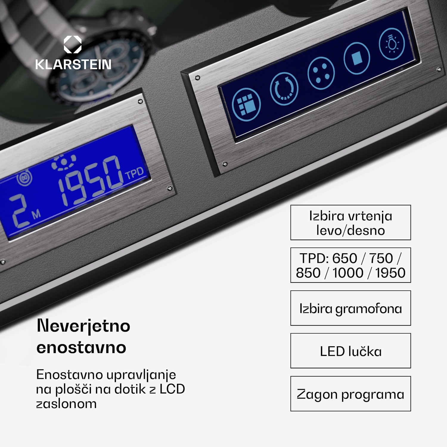 Verdon 9, navijalnik za ure, za 9 ur, 3 načini, 5 hitrosti, LED, daljinski upravljalnik 