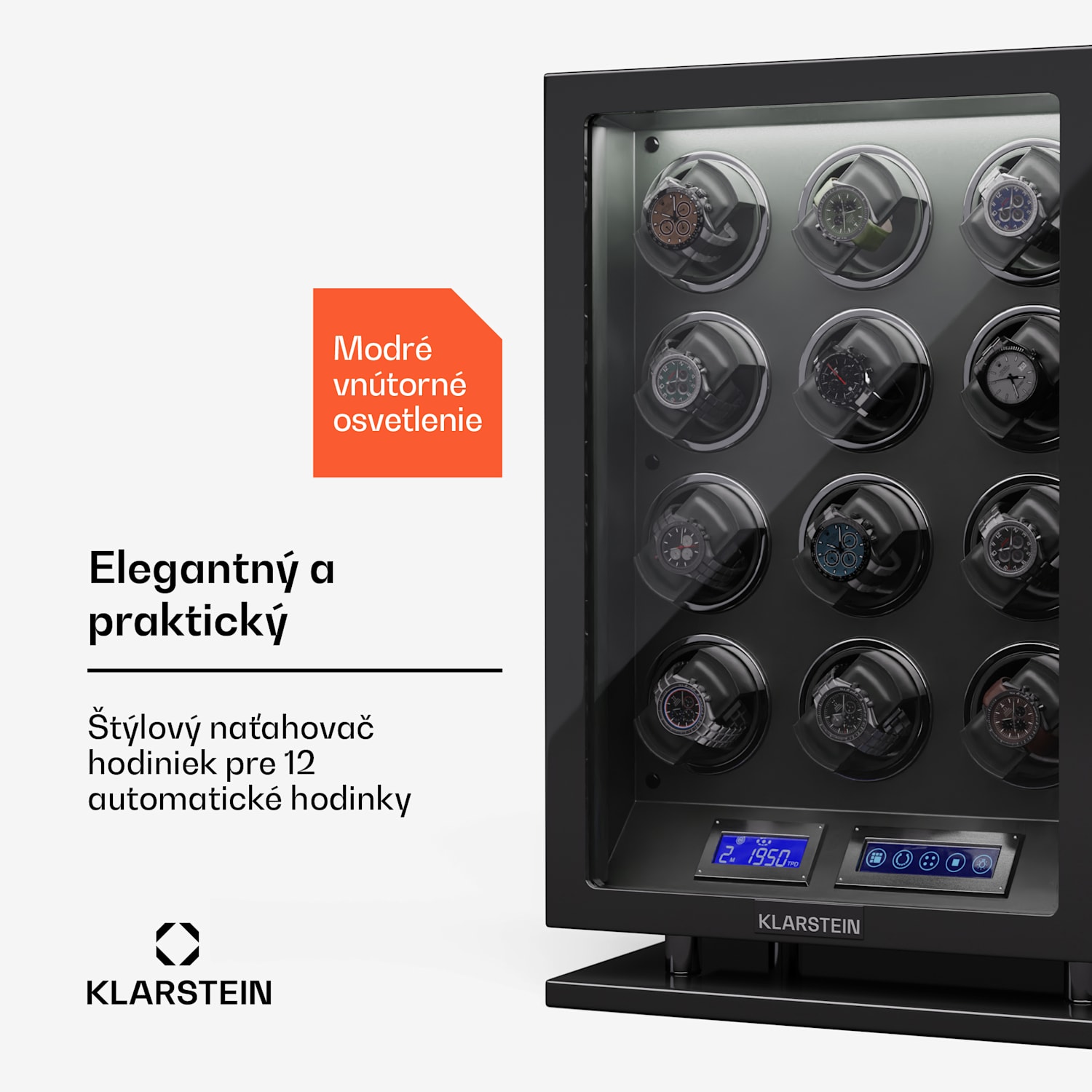 Verdon 12, naťahovač hodiniek, na 12 hodiniek, 3 režimy, 5 rýchlostí, LED, diaľkové ovládanie 12 hodiniek