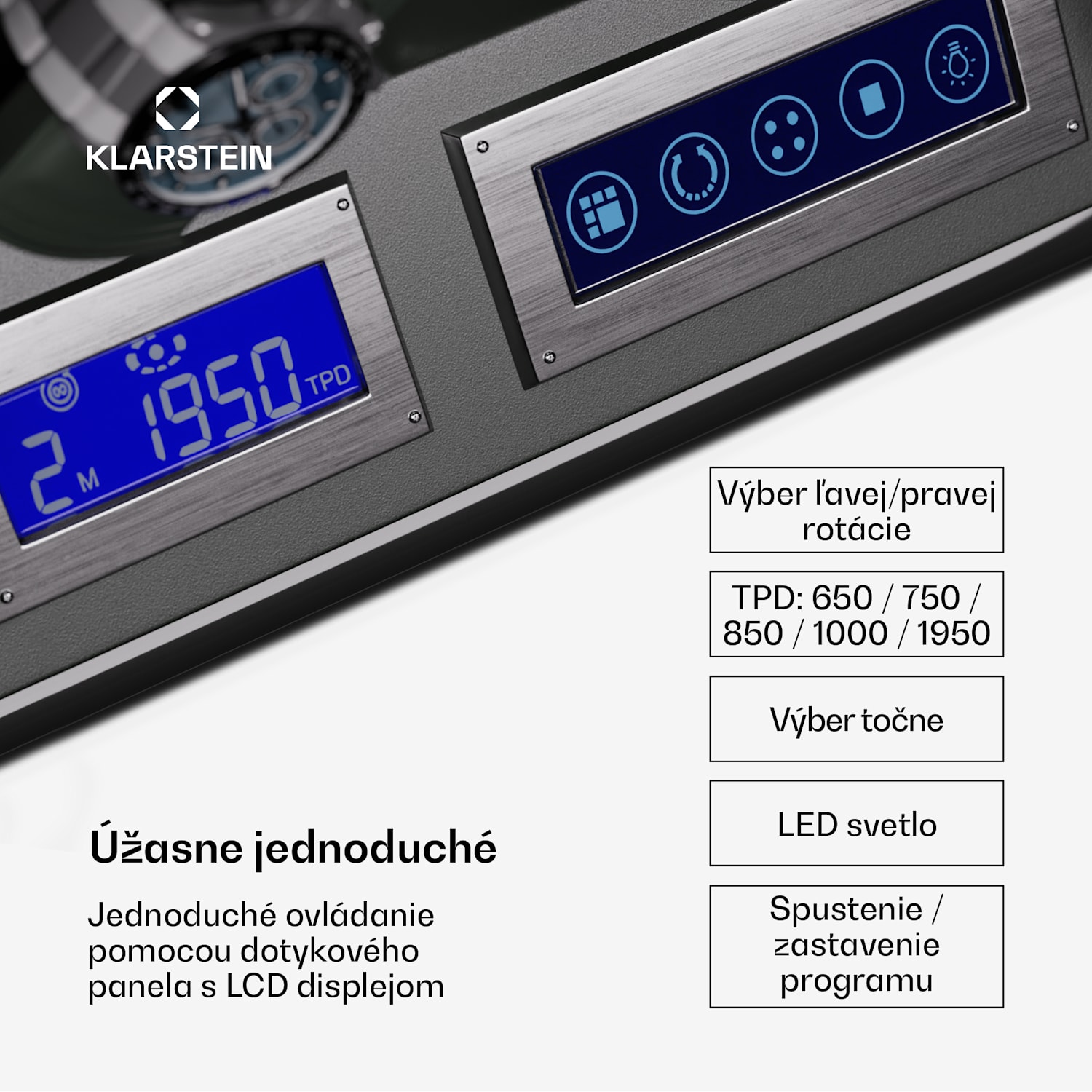 Verdon 12, naťahovač hodiniek, na 12 hodiniek, 3 režimy, 5 rýchlostí, LED, diaľkové ovládanie 12 hodiniek