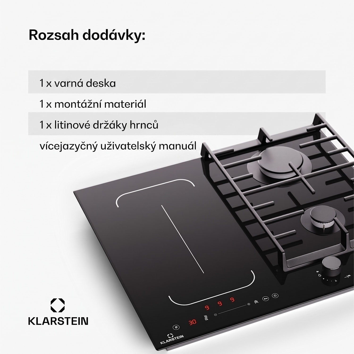 MultiChef 4, indukční a plynová varná deska, 4 varné zóny, 2 plynové hořáky, 2 indukční varné desky, FlexZone 60 cm | Plynová a indukční varná deska | Černá