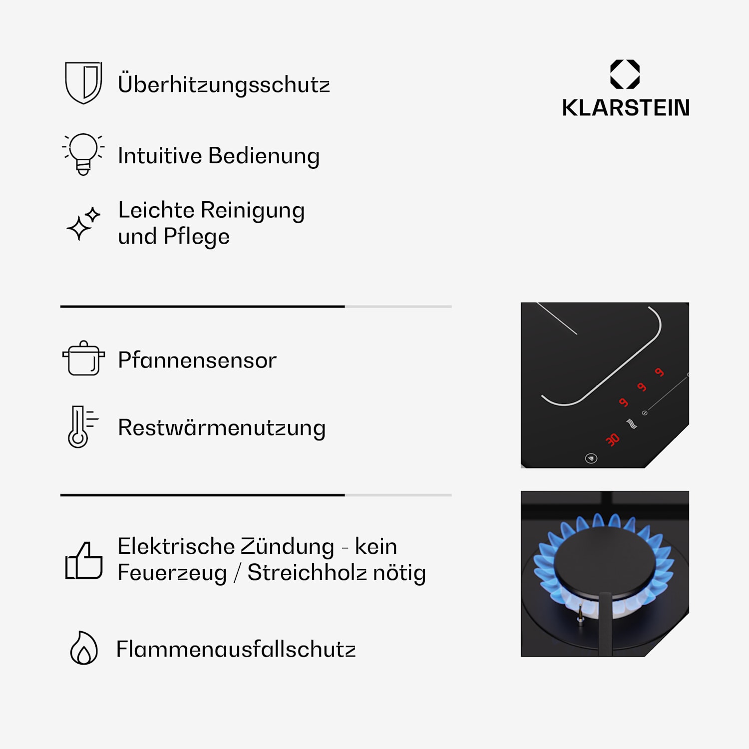 MultiChef 4 Induktions- und Gaskochfeld 4 Kochzonen 2 Gasbrenner 2 Induktionsfelder FlexZone 60 cm | Gas- & Induktionskochfeld | Schwarz