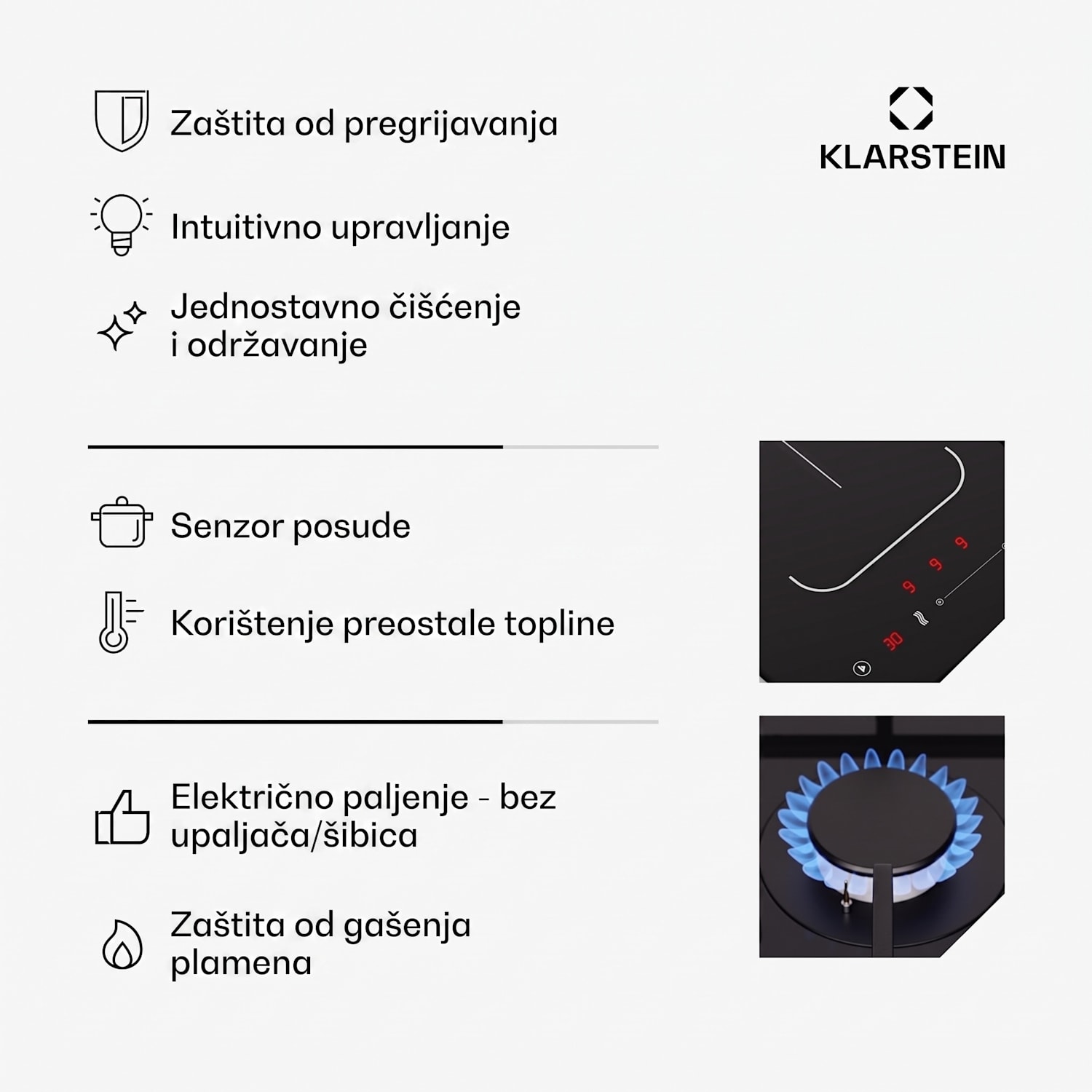 MultiChef 4, indukcijska i plinska ploča za kuhanje, 4 zone za kuhanje, 2 plinska plamenika, 2 indukcijske ploče za kuhanje, FlexZone 60 cm | Plinska i indukcijska ploča | Crna