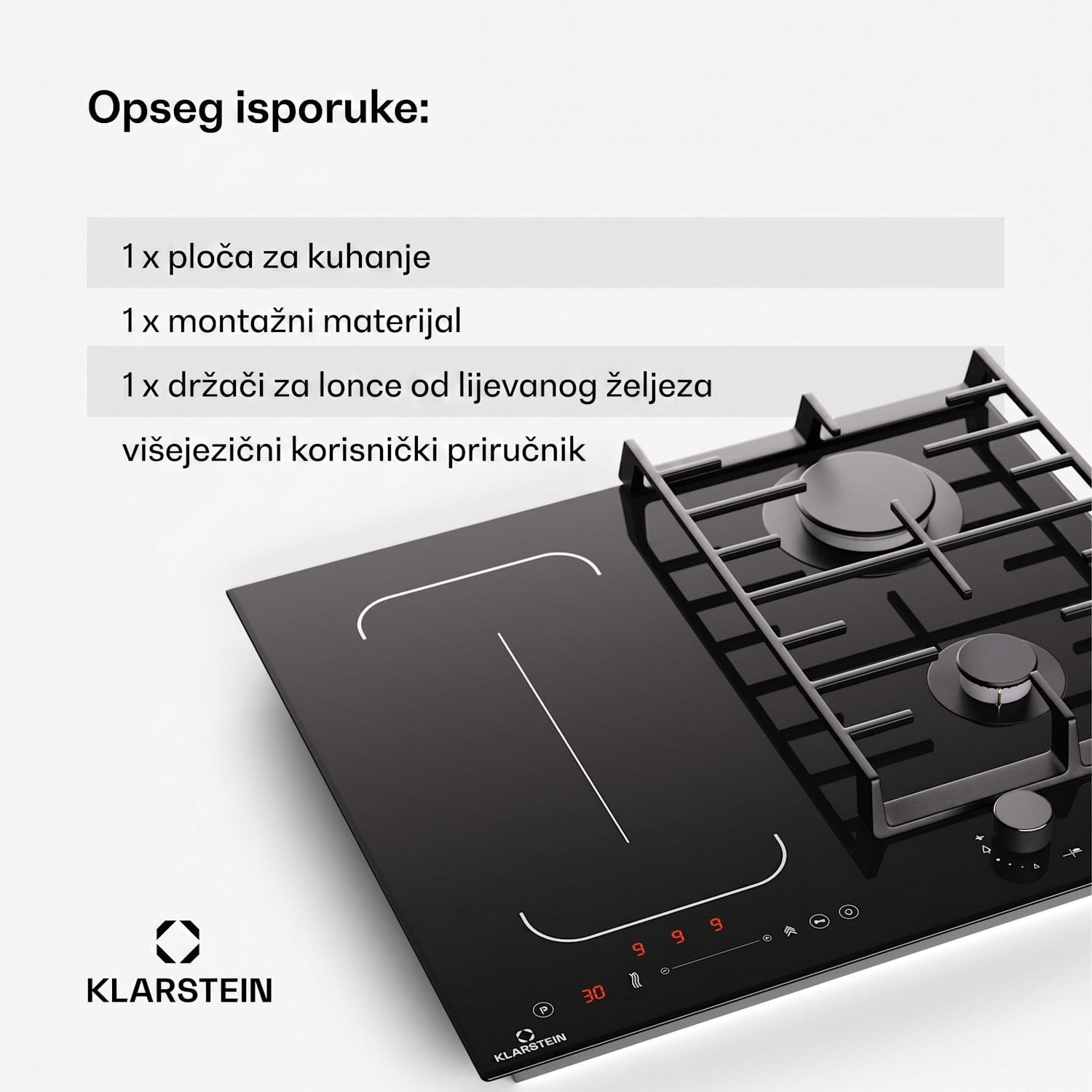 MultiChef 4, indukcijska i plinska ploča za kuhanje, 4 zone za kuhanje, 2 plinska plamenika, 2 indukcijske ploče za kuhanje, FlexZone 60 cm | Plinska i indukcijska ploča | Crna