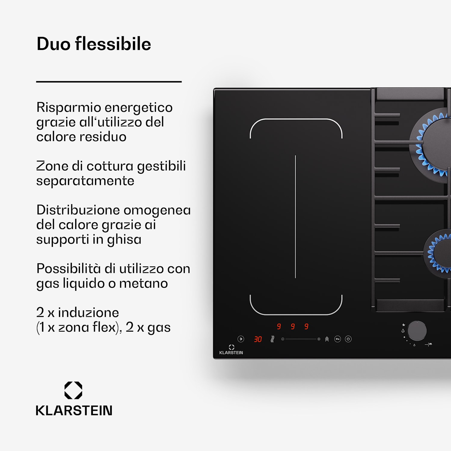 Multichef 4 - Piano cottura a gas e induzione, 4 zone, 2 bruciatori a gas, 2 zone a induzione, FlexZone 60 cm | Piano cottura a gas + induzione | Nero
