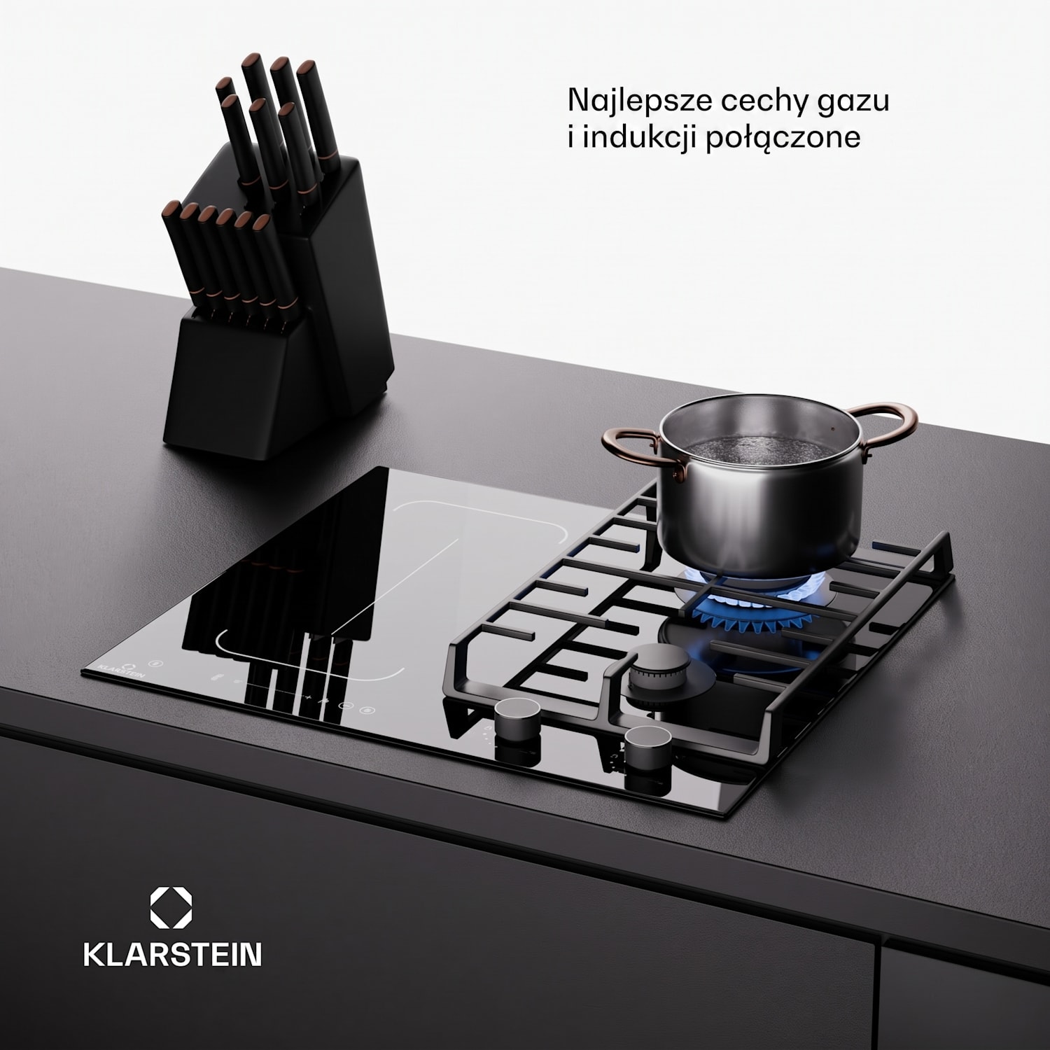 MultiChef 4, płyta indukcyjna i gazowa, 4 strefy gotowania, 2 palniki gazowe, 2 pola indukcyjne, FlexZone 60 cm | Płyta gazowa i indukcyjna | Czarny