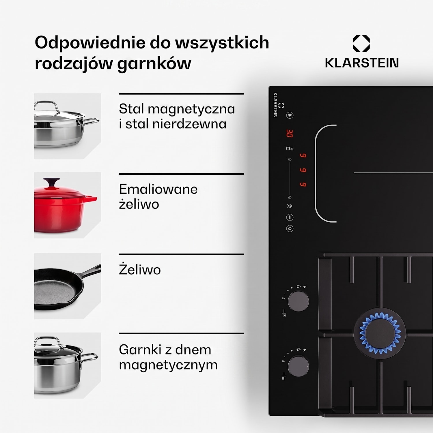 MultiChef 4, płyta indukcyjna i gazowa, 4 strefy gotowania, 2 palniki gazowe, 2 pola indukcyjne, FlexZone 60 cm | Płyta gazowa i indukcyjna | Czarny