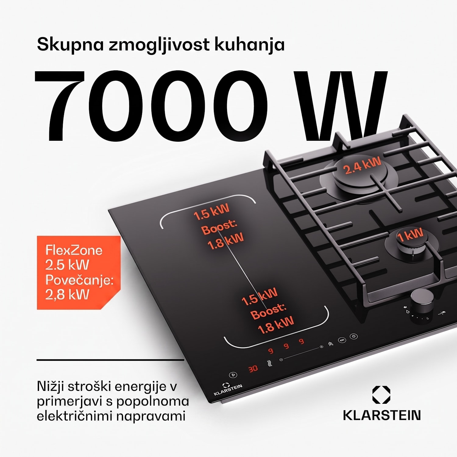 MultiChef 4, indukcijska in plinska kuhalna plošča, 4 kuhališča, 2 plinska gorilnika, 2 indukcijski kuhališči, FlexZone 60 cm | Plinska in indukcijska plošča | Črna