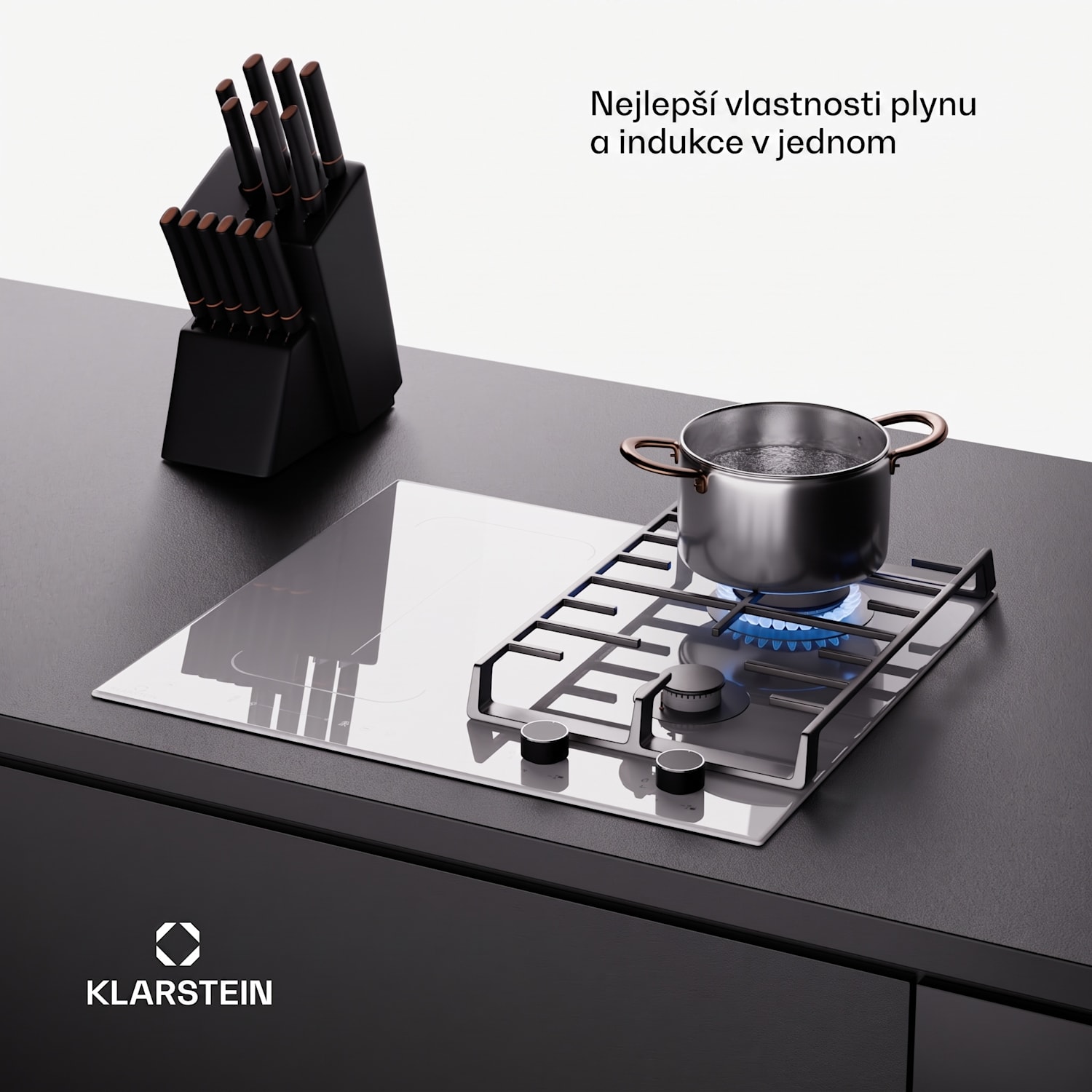 MultiChef 4, indukční a plynová varná deska, 4 varné zóny, 2 plynové hořáky, 2 indukční varné desky, FlexZone 60 cm | Plynová a indukční varná deska | Bílá