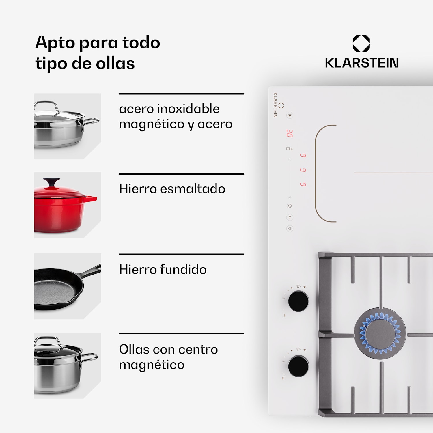 Placa de inducción y gas MultiChef 4 4 zonas de cocción 2 quemadores de gas 2 placas de inducción FlexZone 60 cm | Placa de gas e inducción | Blanco