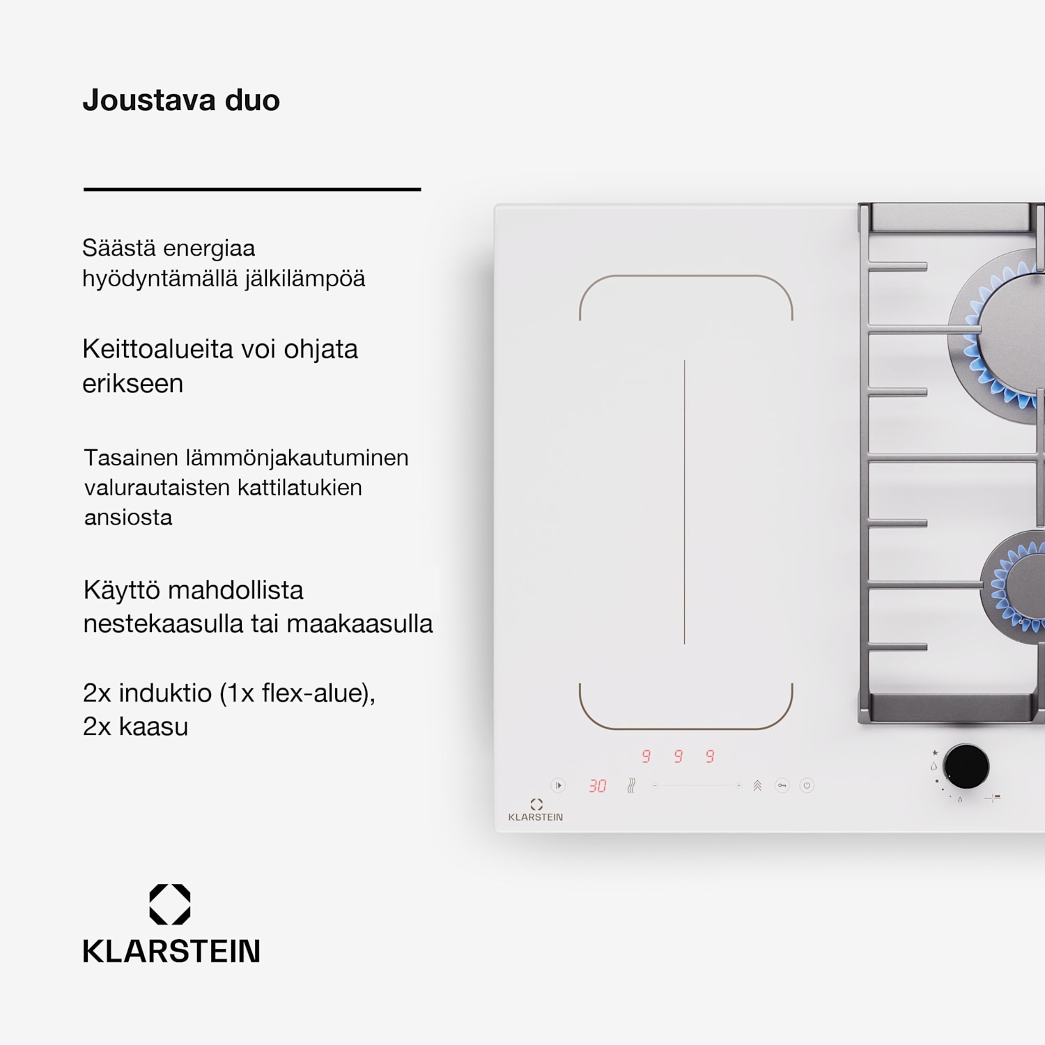 MultiChef 4 induktio- ja kaasuliesi 4 keittoaluetta 2 kaasupoltinta 2 induktioaluetta FlexZone 60 cm | Kaasu- ja induktioliesitaso | Valkoinen